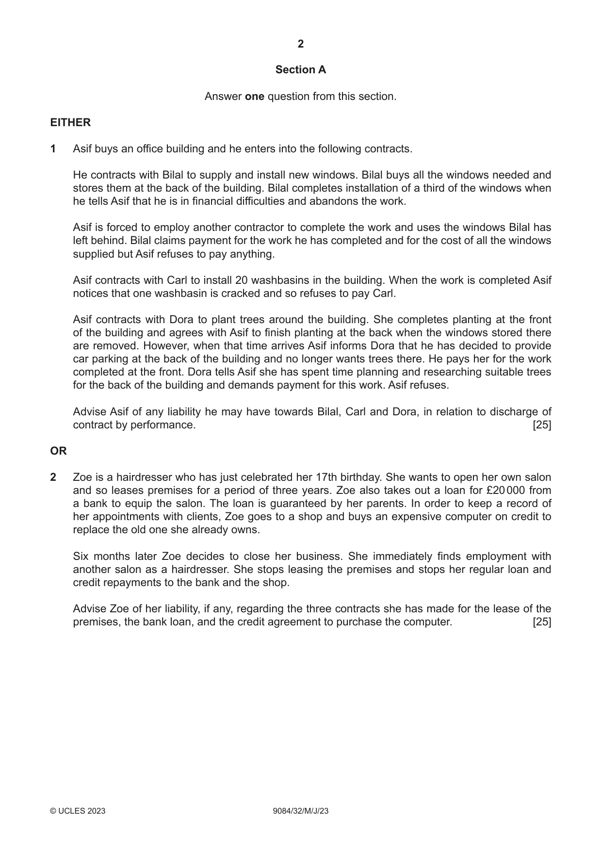 Cambridge A Level Law 9084 2023 May/June Paper 3 · Variant 2 question paper, page 2 of 4