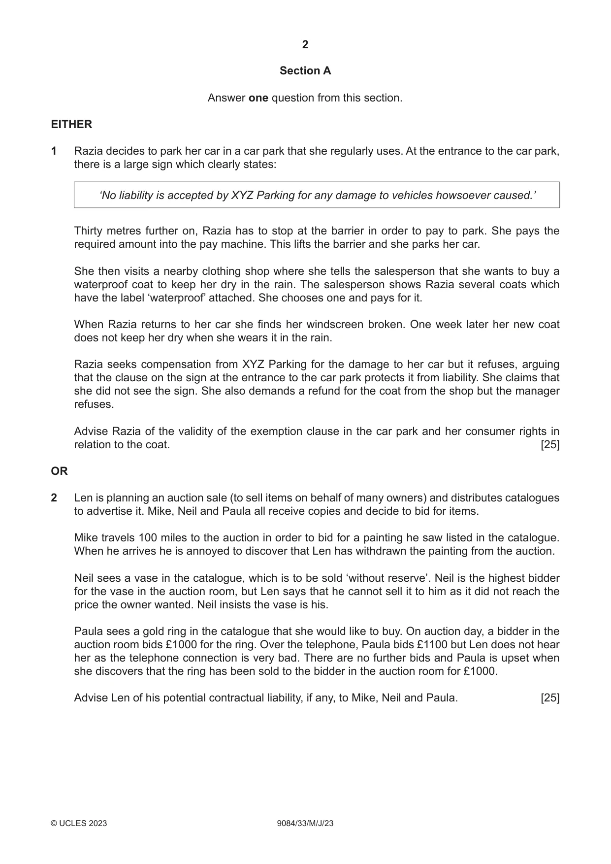 Cambridge A Level Law 9084 2023 May/June Paper 3 · Variant 3 question paper, page 2 of 4