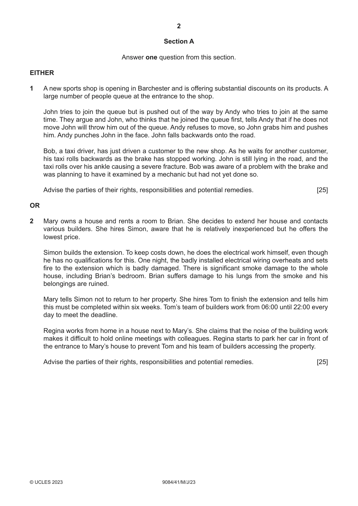 Cambridge A Level Law 9084 2023 May/June Paper 4 · Variant 1 question paper, page 2 of 4