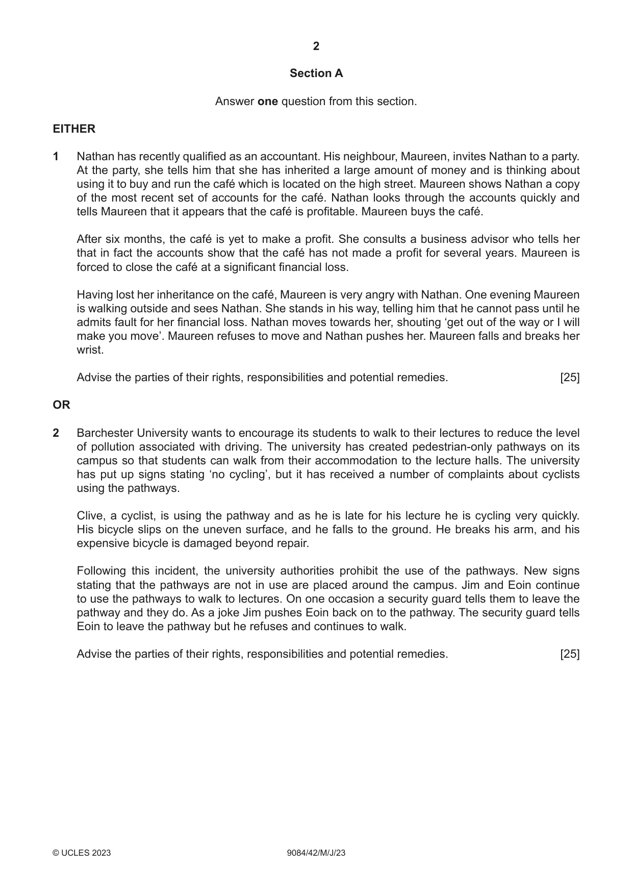 Cambridge A Level Law 9084 2023 May/June Paper 4 · Variant 2 question paper, page 2 of 4