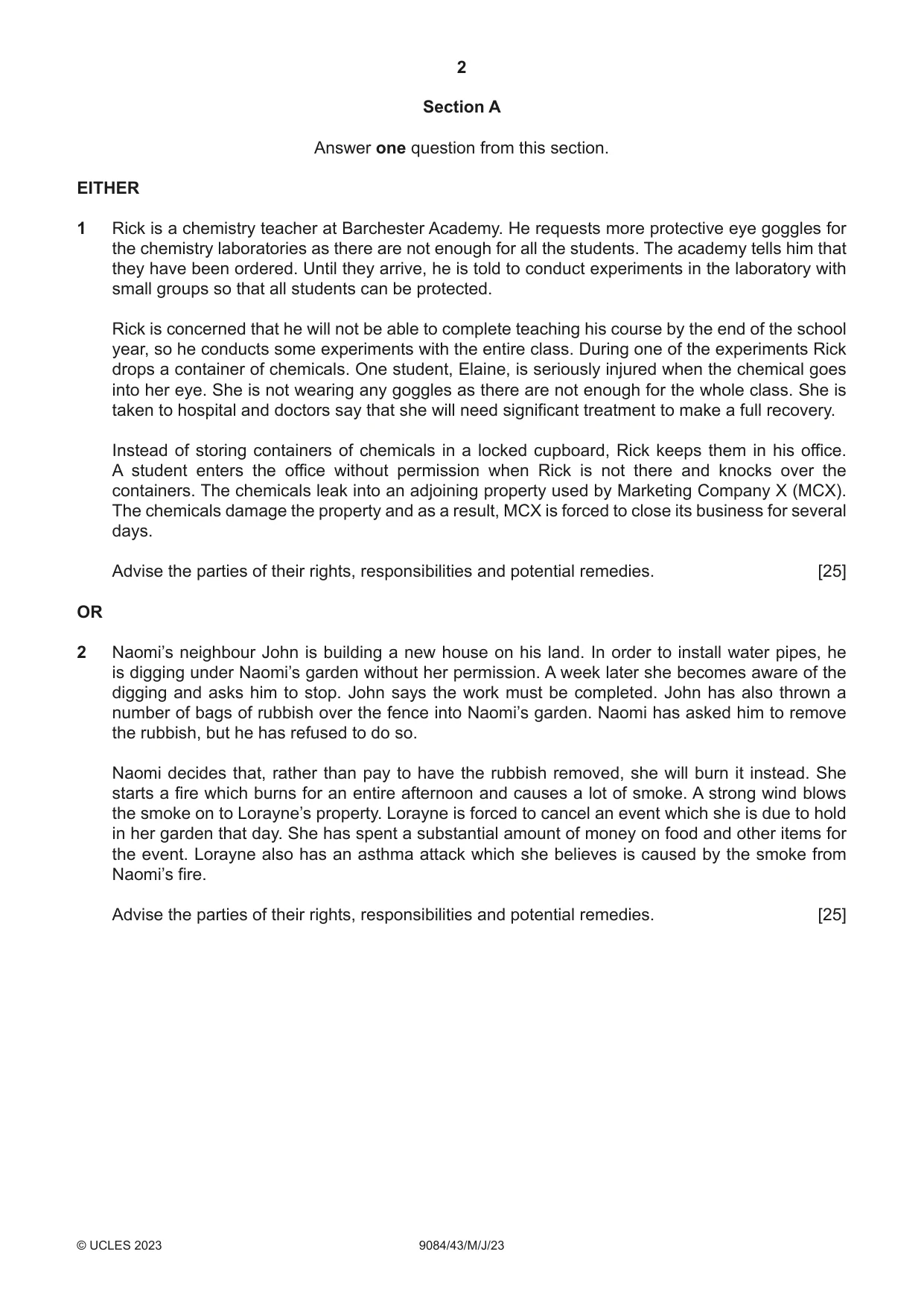 Cambridge A Level Law 9084 2023 May/June Paper 4 · Variant 3 question paper, page 2 of 4