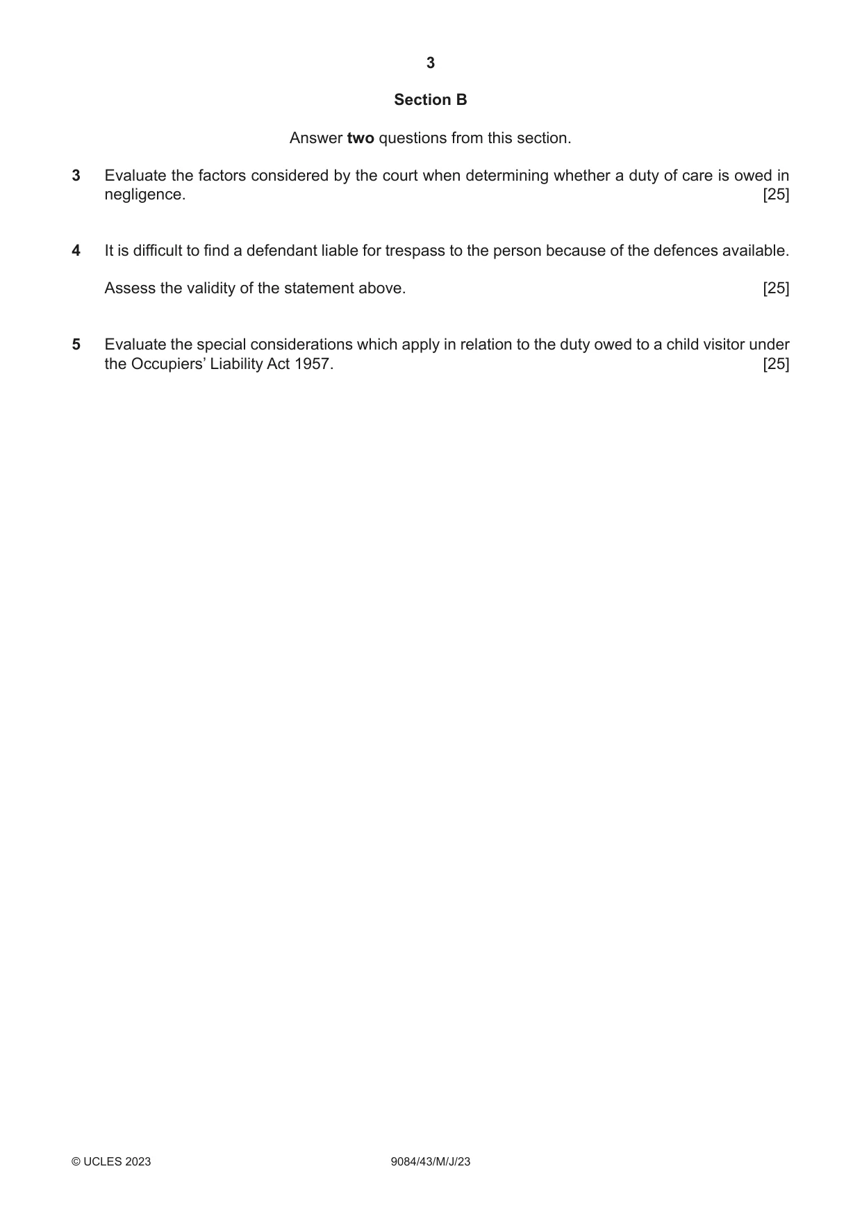 Cambridge A Level Law 9084 2023 May/June Paper 4 · Variant 3 question paper, page 3 of 4