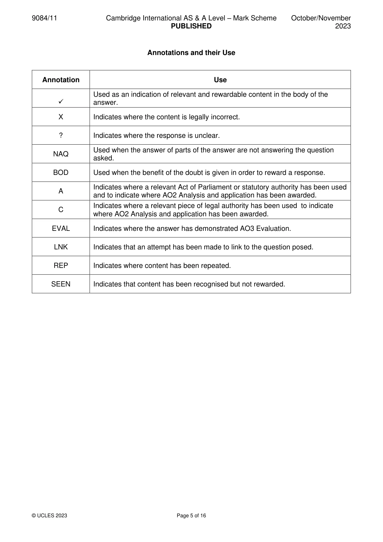 Mark scheme, page 5 of 16