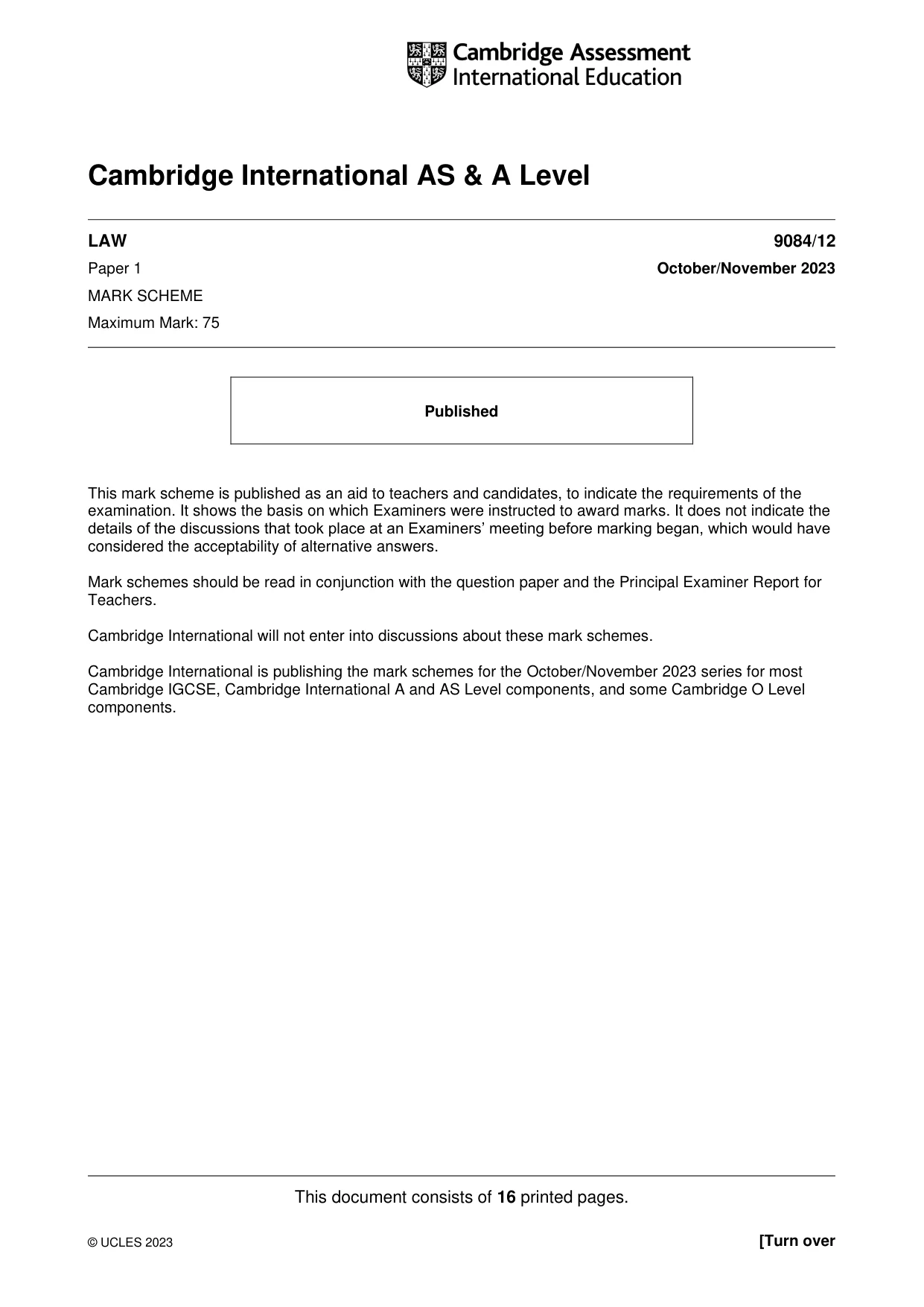Mark scheme, page 1 of 16