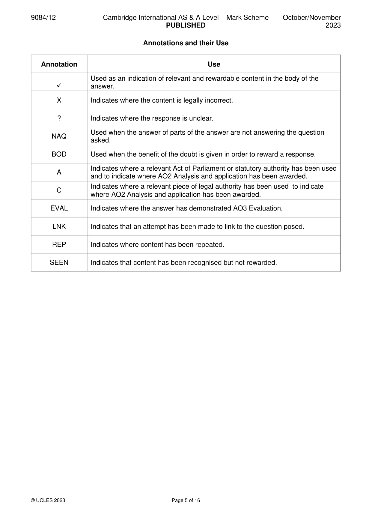 Mark scheme, page 5 of 16