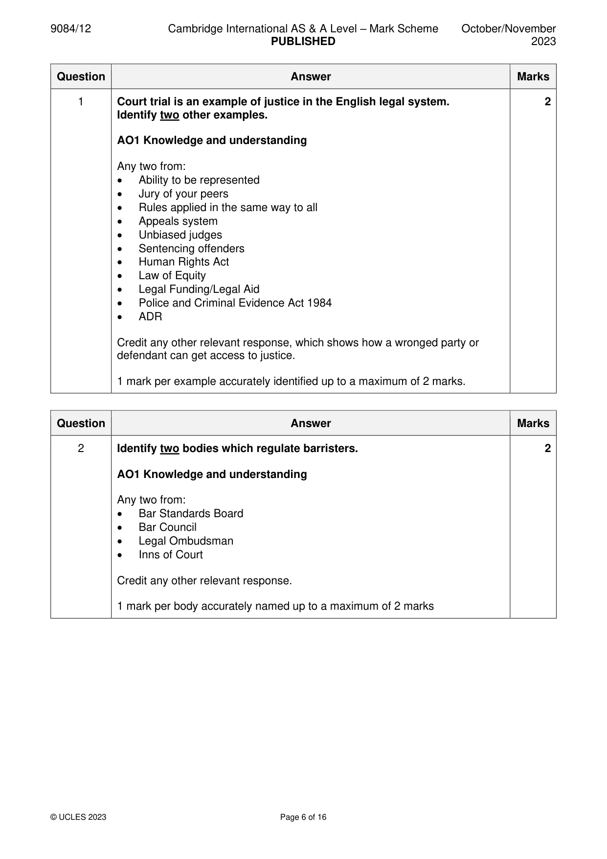 Mark scheme, page 6 of 16