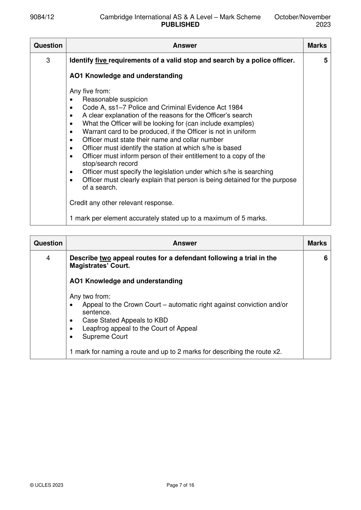 Mark scheme, page 7 of 16