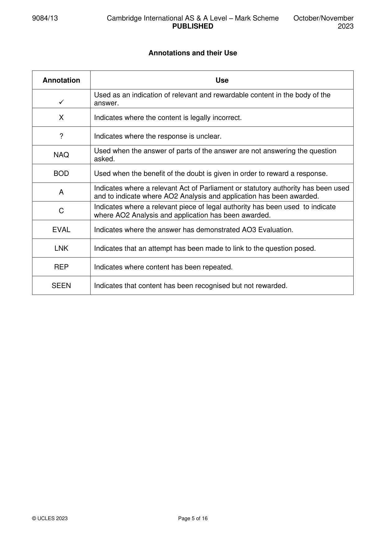 Mark scheme, page 5 of 16