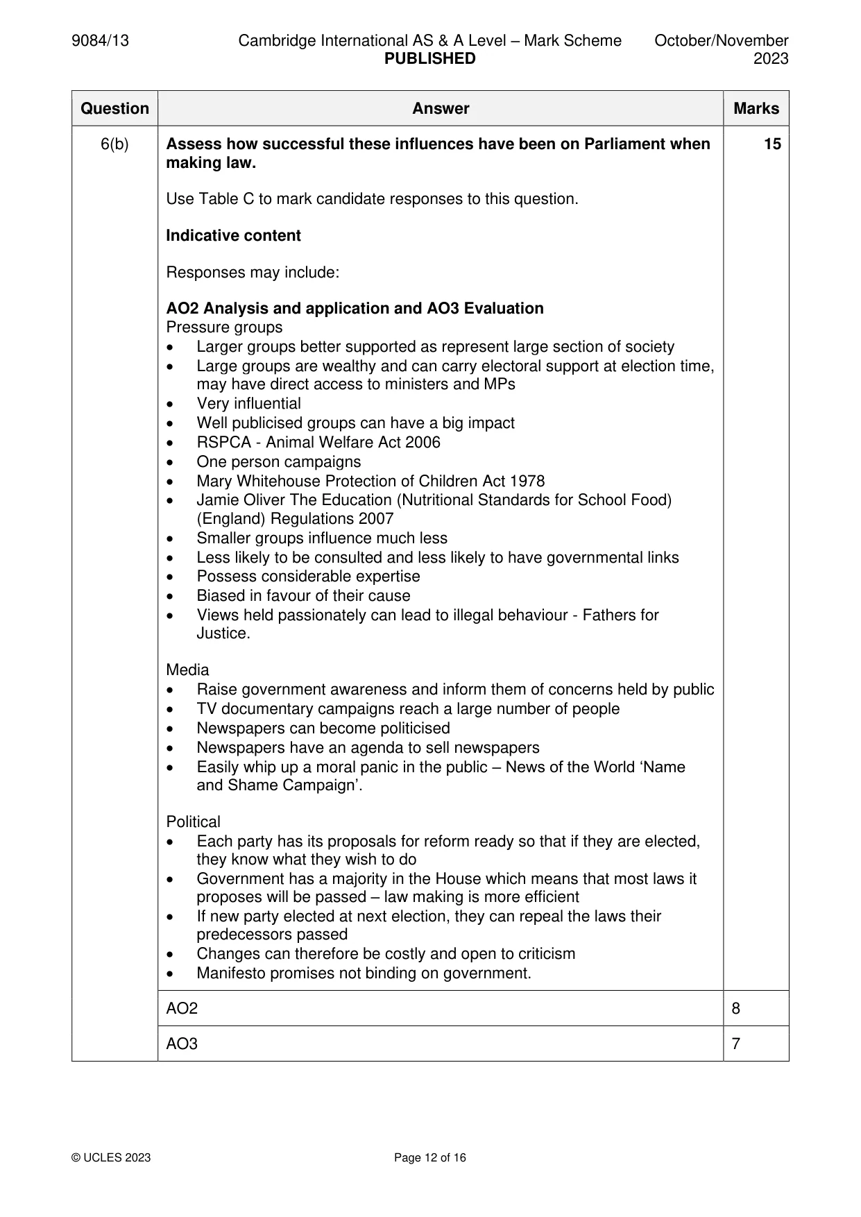 Mark scheme, page 12 of 16