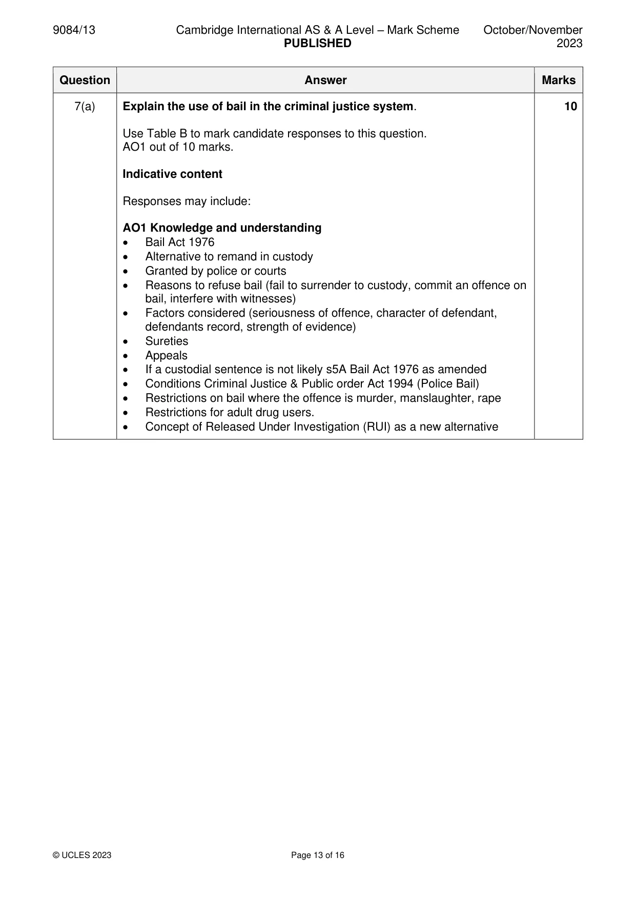 Mark scheme, page 13 of 16
