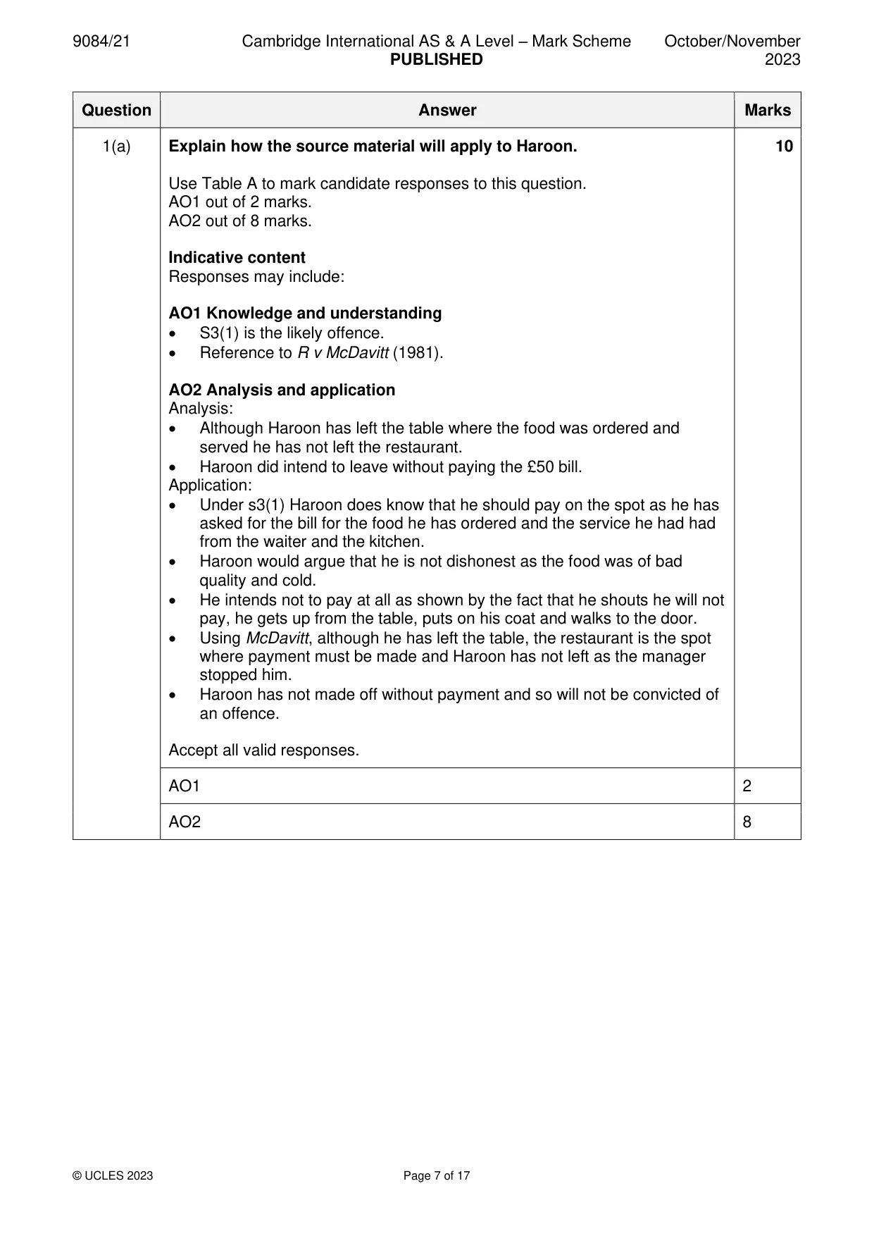 Mark scheme, page 7 of 17