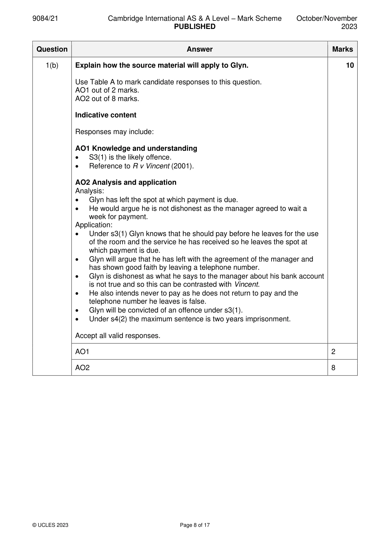 Mark scheme, page 8 of 17