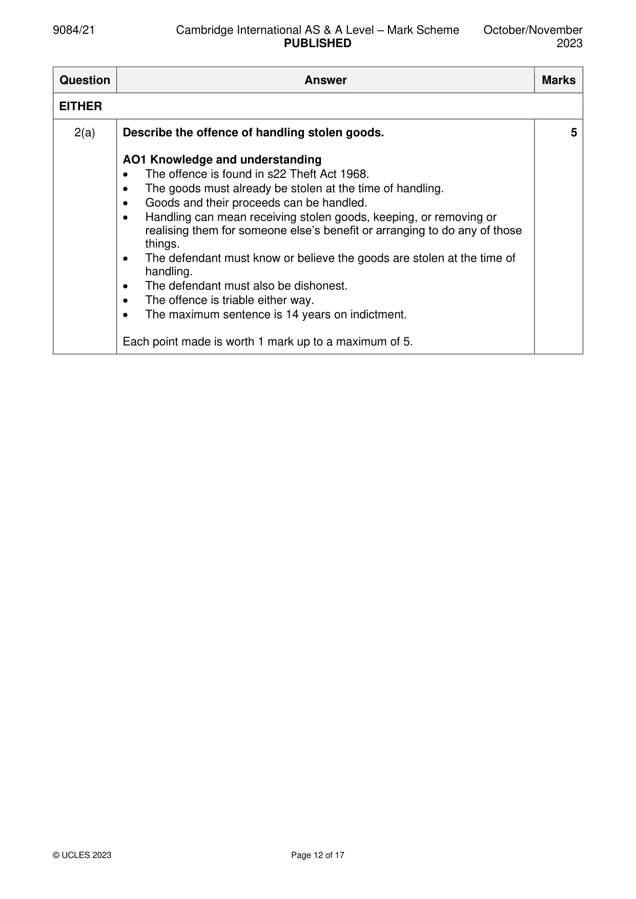 Mark scheme, page 12 of 17