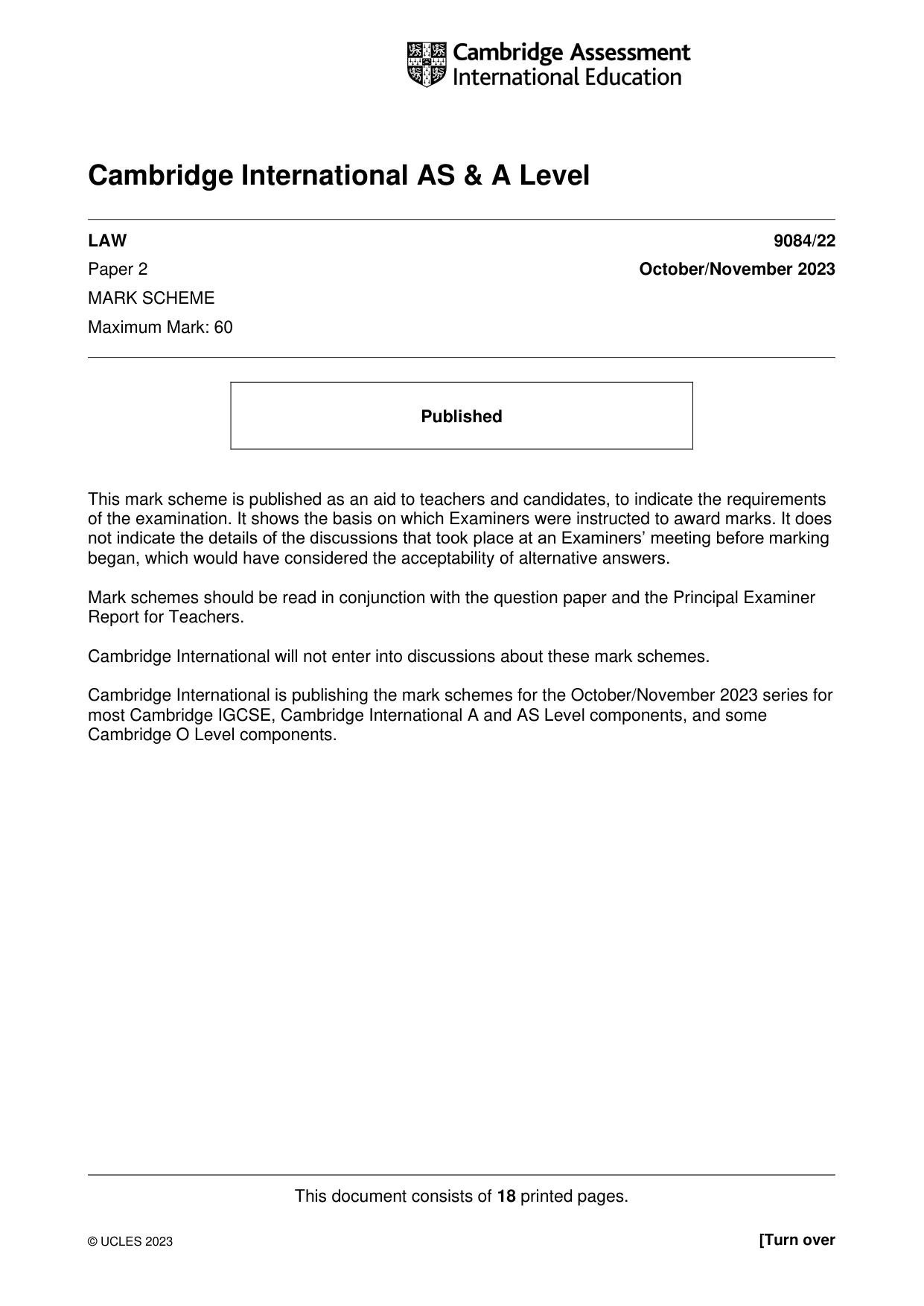 Mark scheme, page 1 of 18