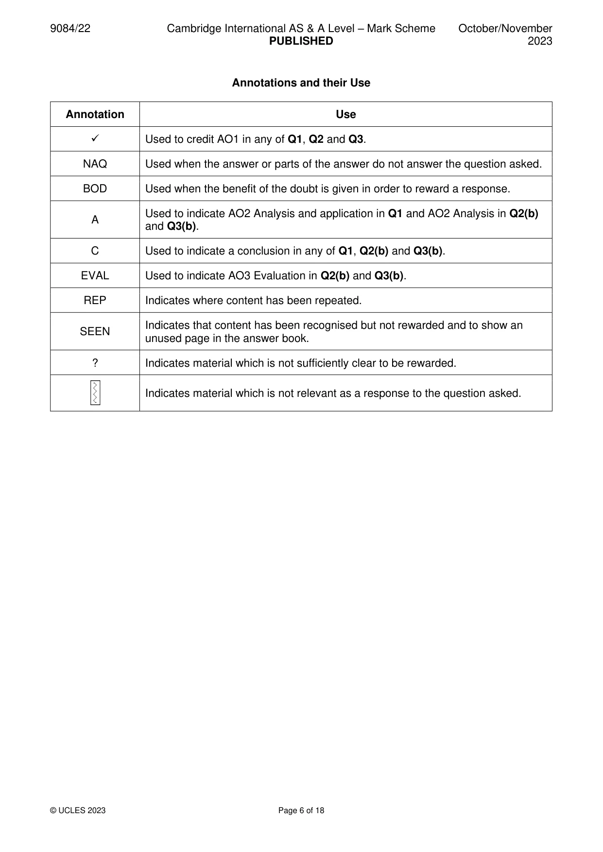 Mark scheme, page 6 of 18