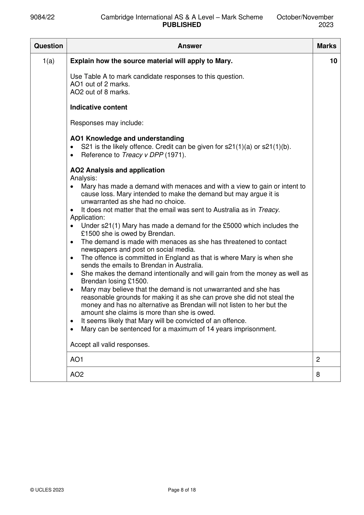 Mark scheme, page 8 of 18