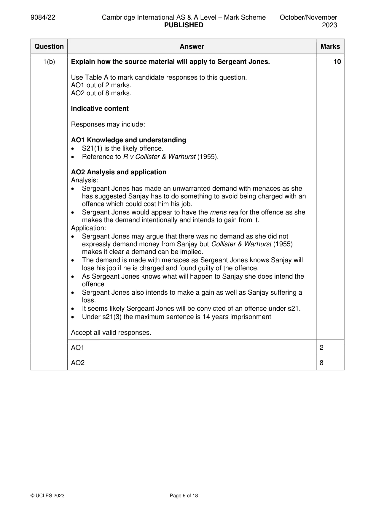 Mark scheme, page 9 of 18