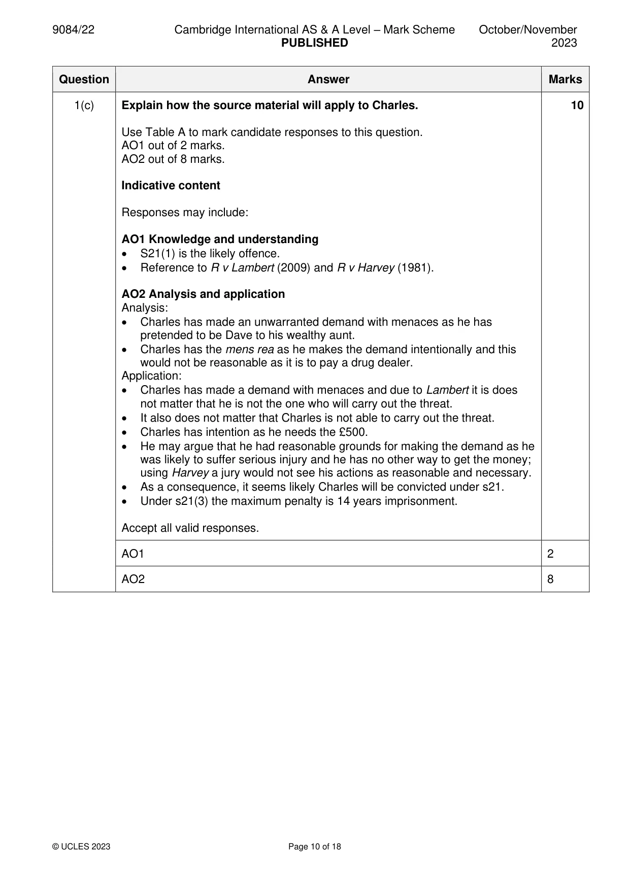 Mark scheme, page 10 of 18