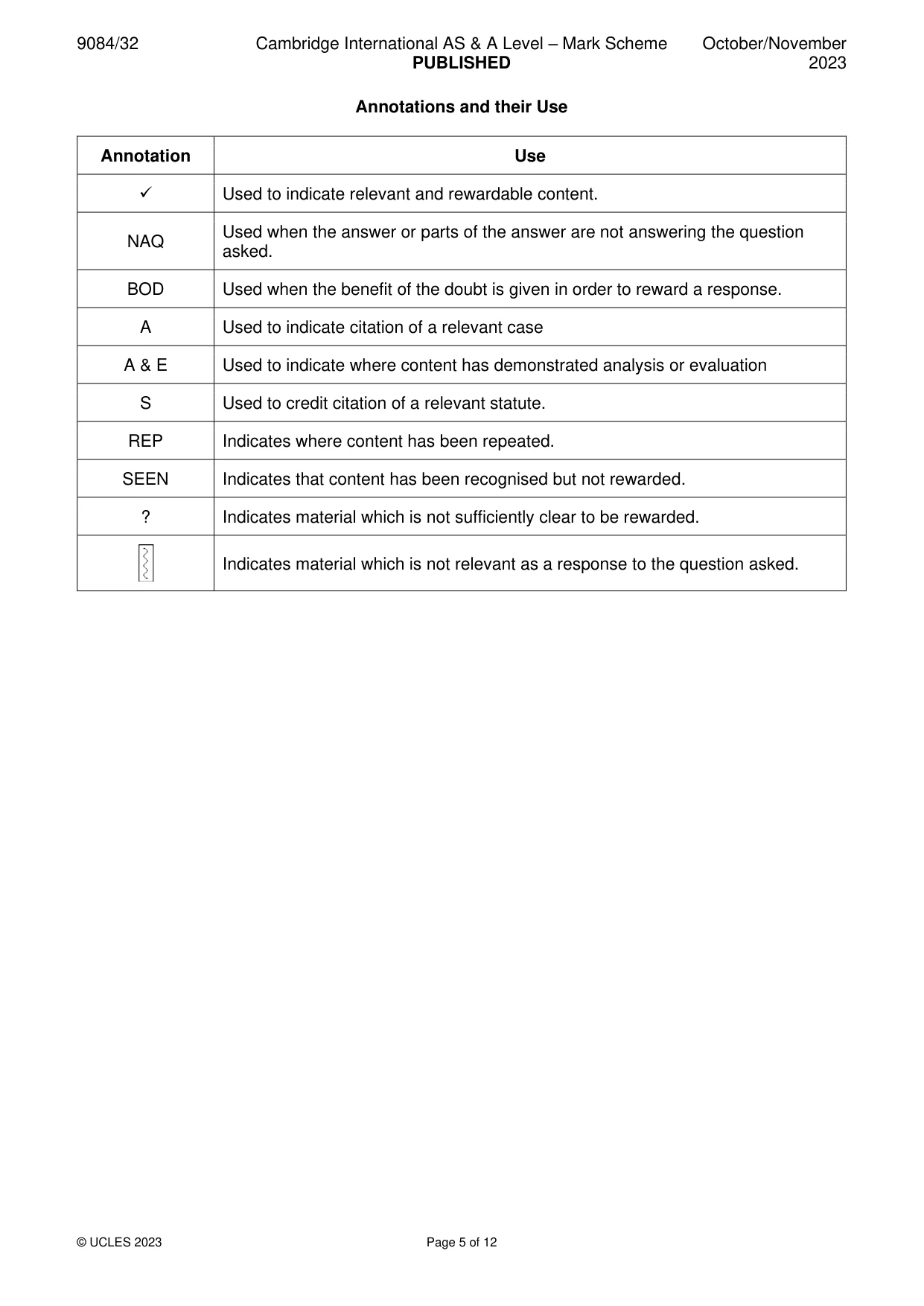 Mark scheme, page 5 of 12
