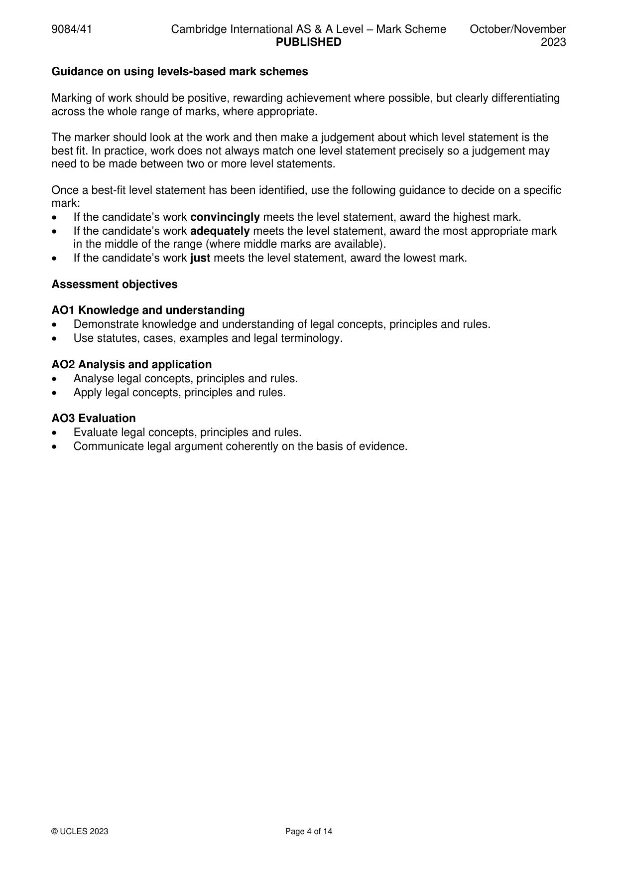 Mark scheme, page 4 of 14