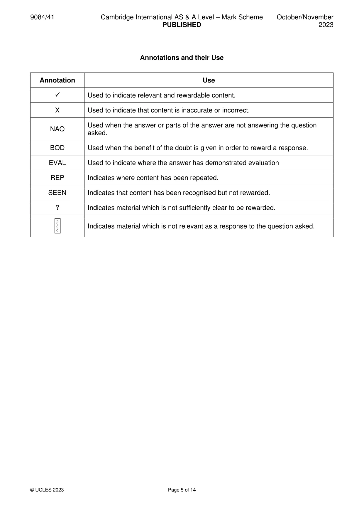 Mark scheme, page 5 of 14