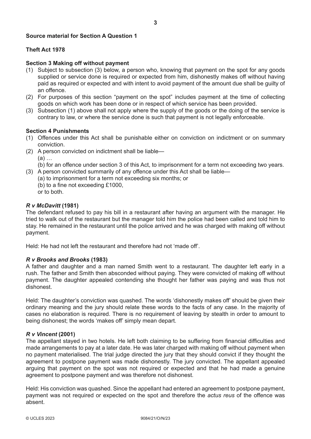 Cambridge A Level Law 9084 2023 Oct/Nov Paper 2 · Variant 1 question paper, page 3 of 4