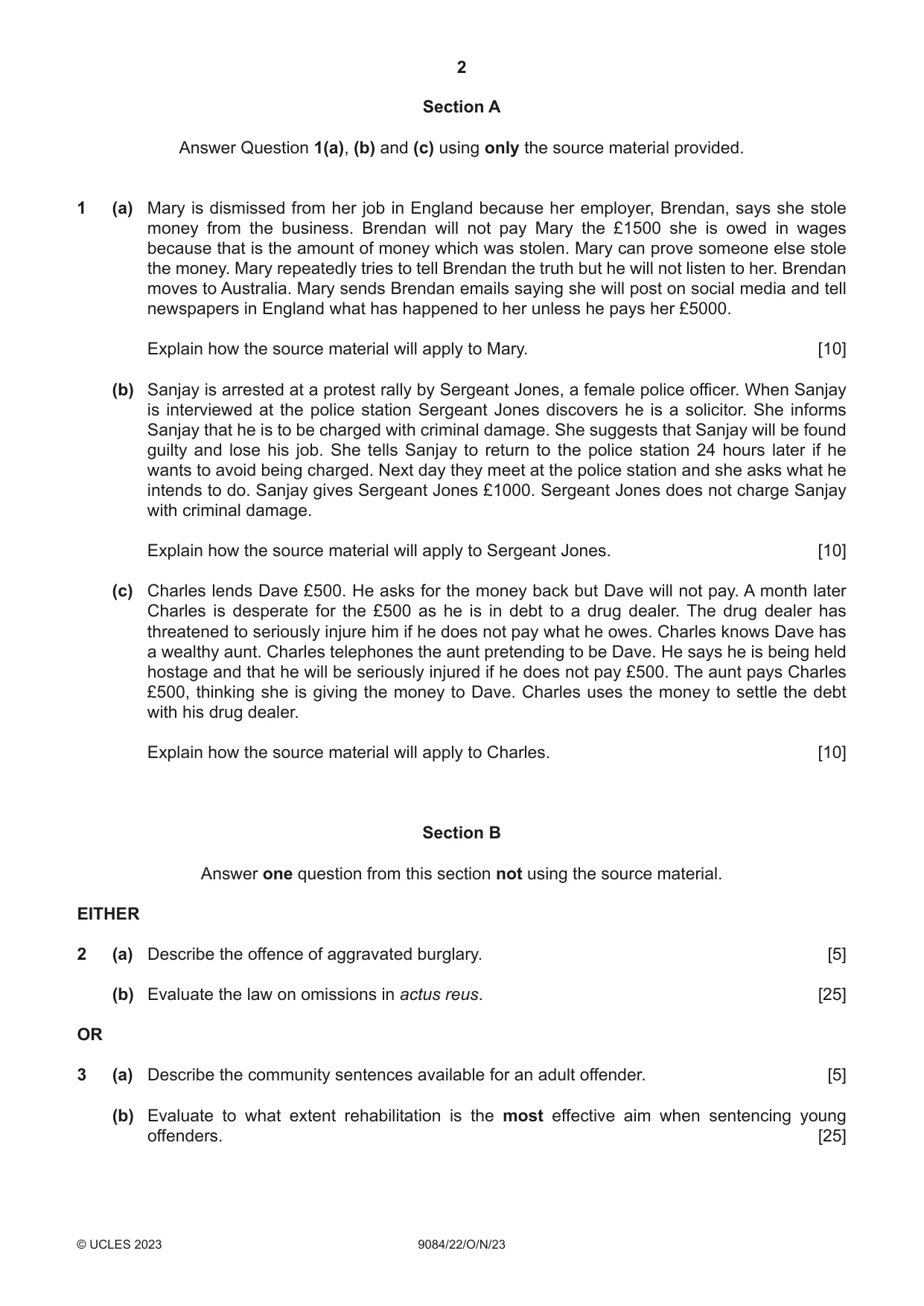 Cambridge A Level Law 9084 2023 Oct/Nov Paper 2 · Variant 2 question paper, page 2 of 4
