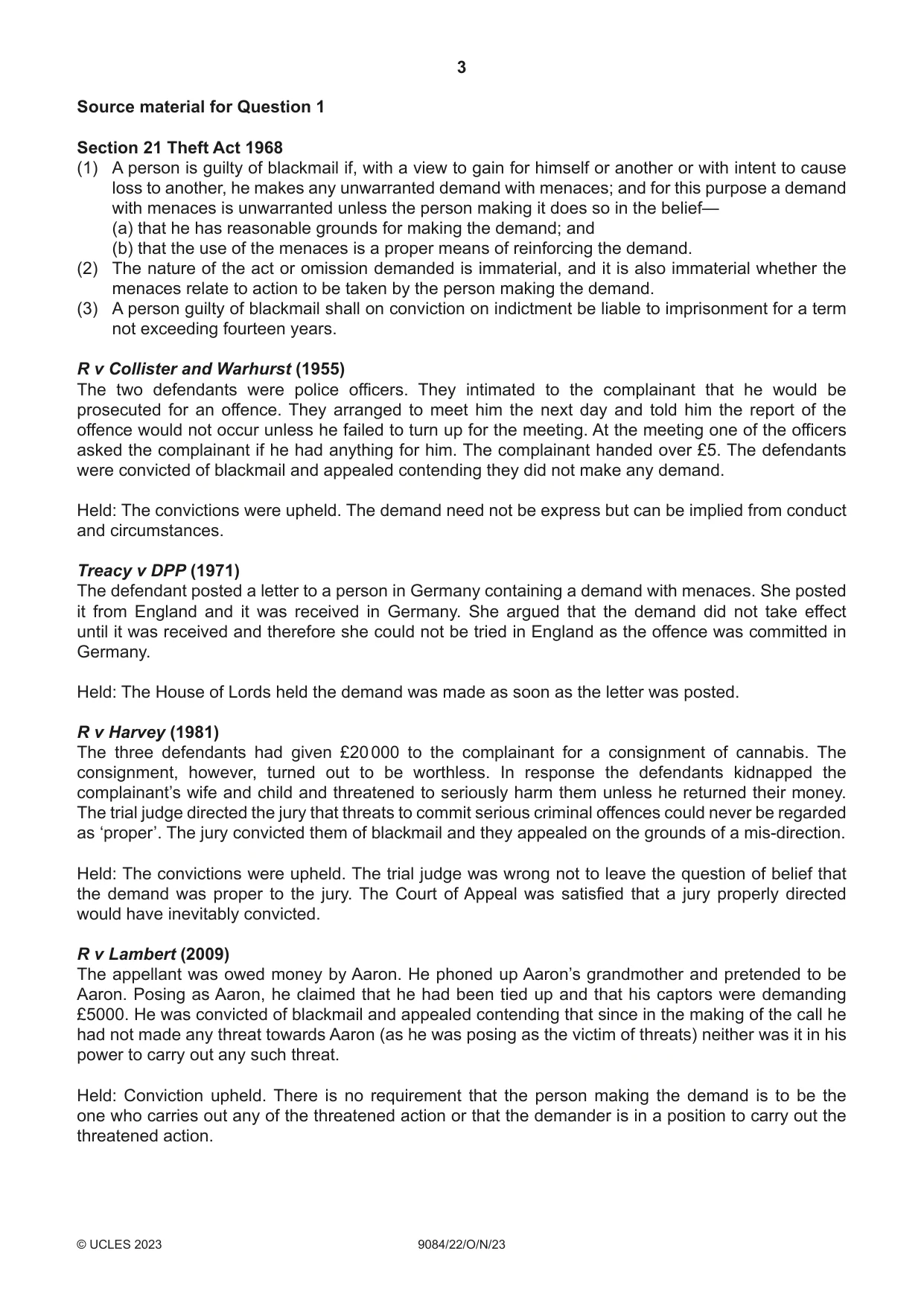 Cambridge A Level Law 9084 2023 Oct/Nov Paper 2 · Variant 2 question paper, page 3 of 4