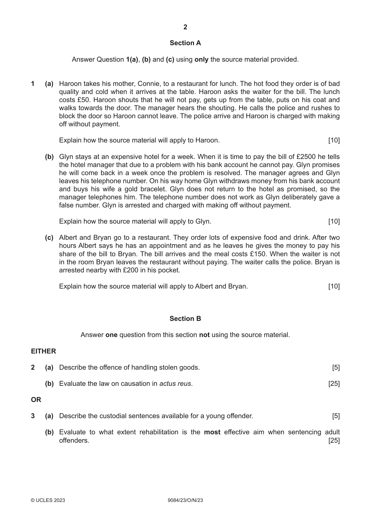 Cambridge A Level Law 9084 2023 Oct/Nov Paper 2 · Variant 3 question paper, page 2 of 4