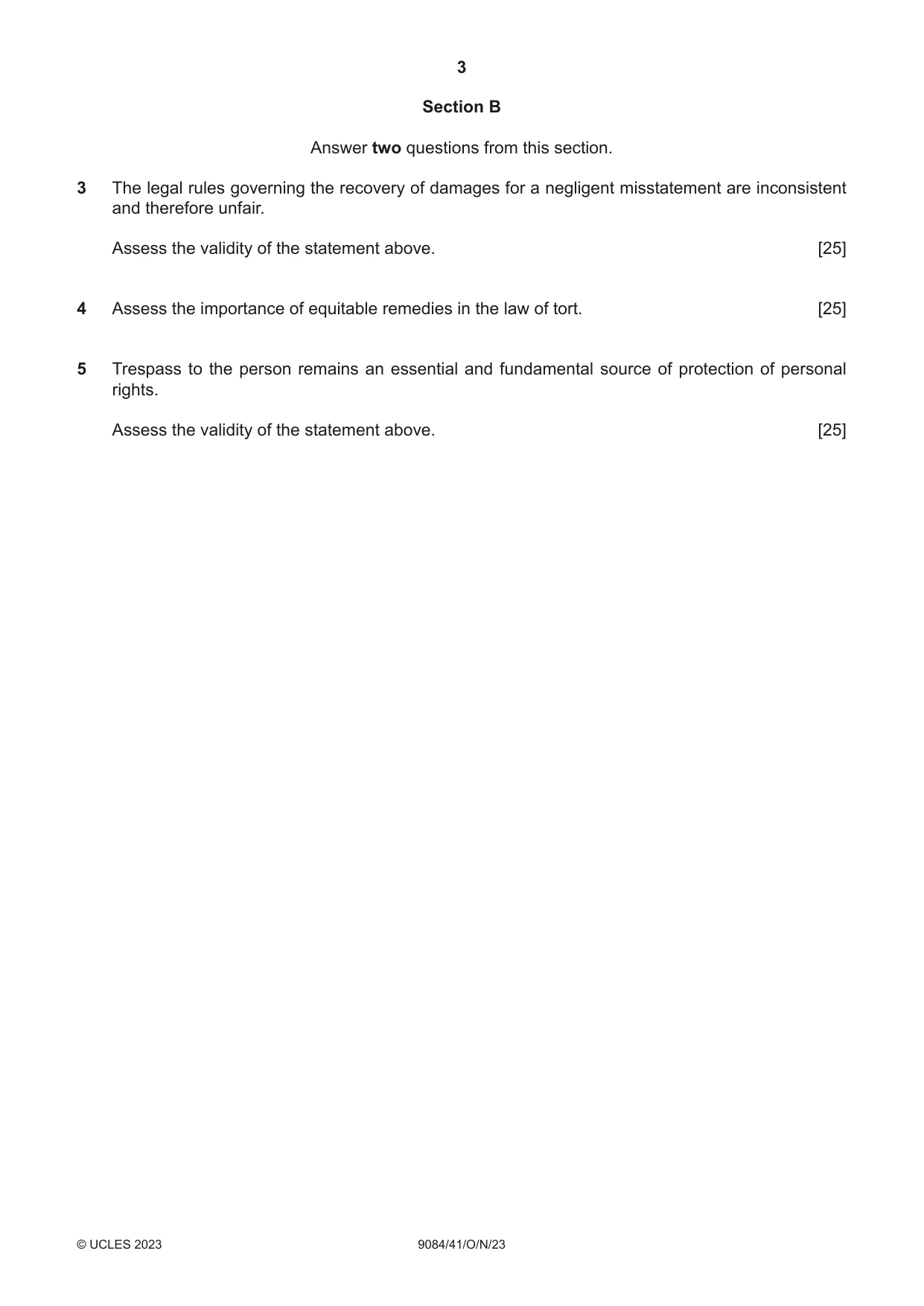 Cambridge A Level Law 9084 2023 Oct/Nov Paper 4 · Variant 1 question paper, page 3 of 4