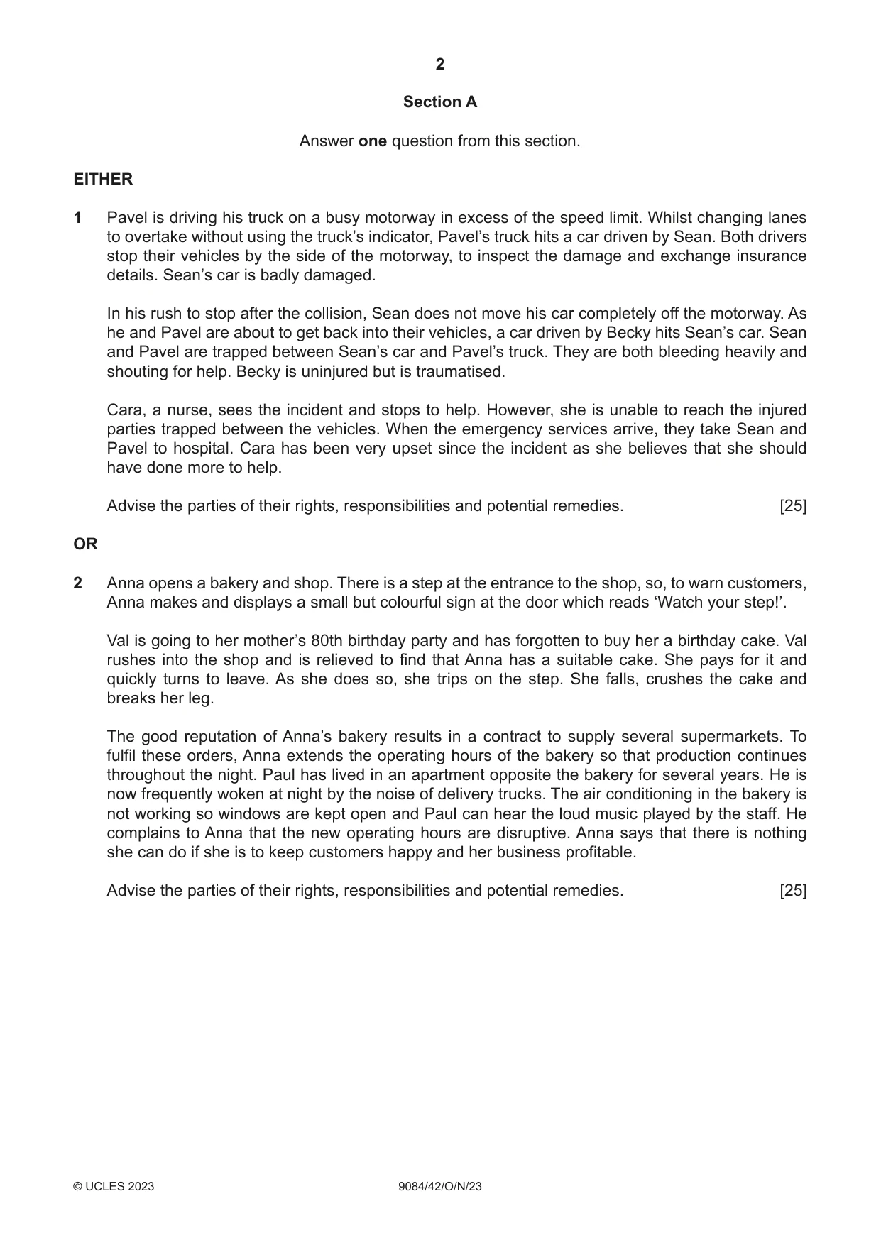 Cambridge A Level Law 9084 2023 Oct/Nov Paper 4 · Variant 2 question paper, page 2 of 4