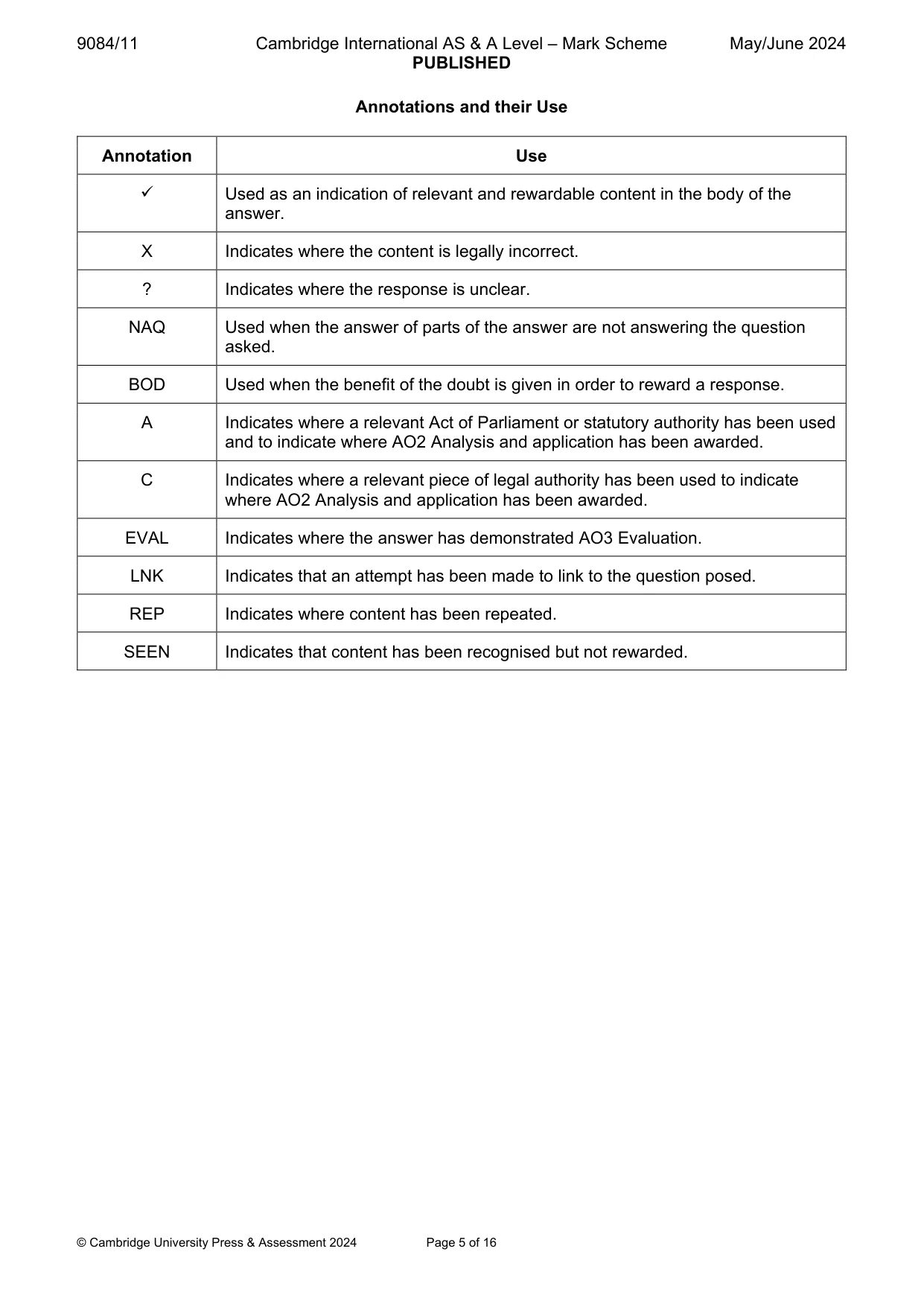 Mark scheme, page 5 of 16