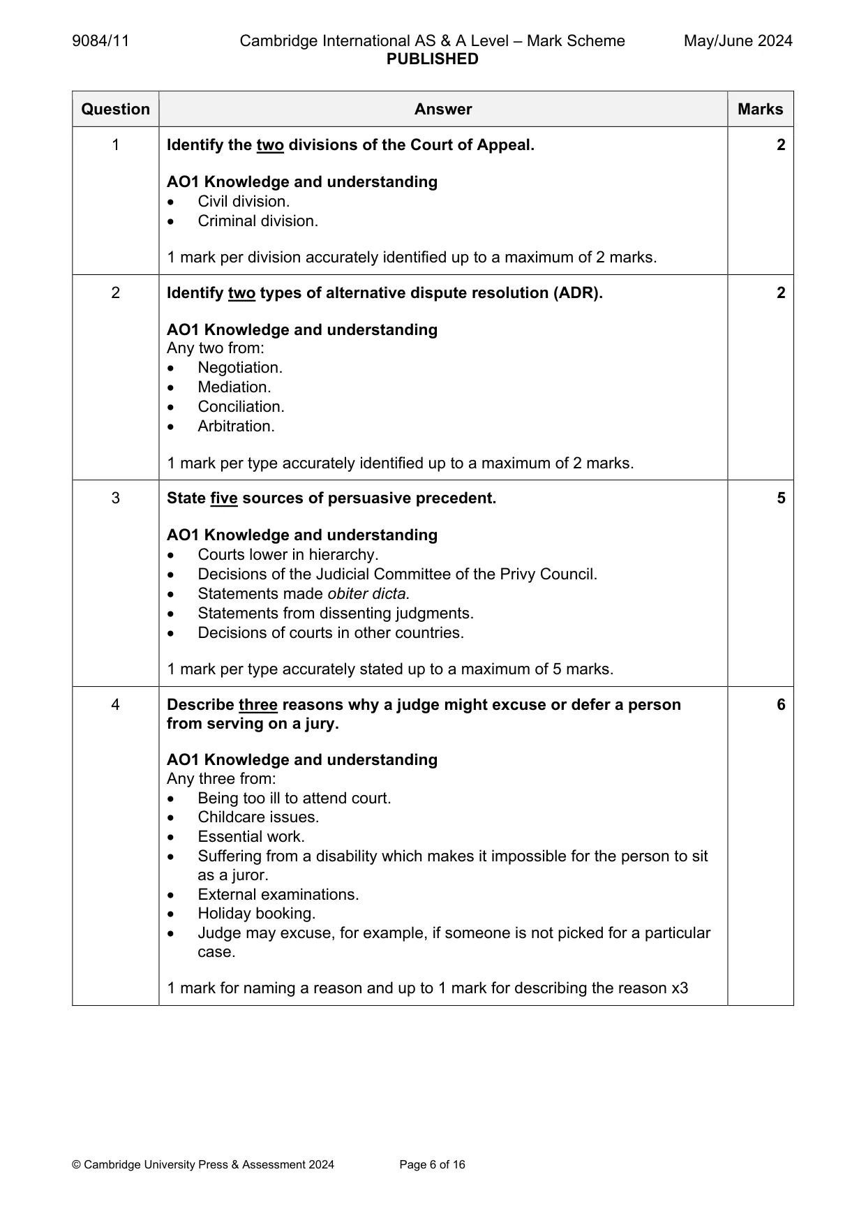 Mark scheme, page 6 of 16