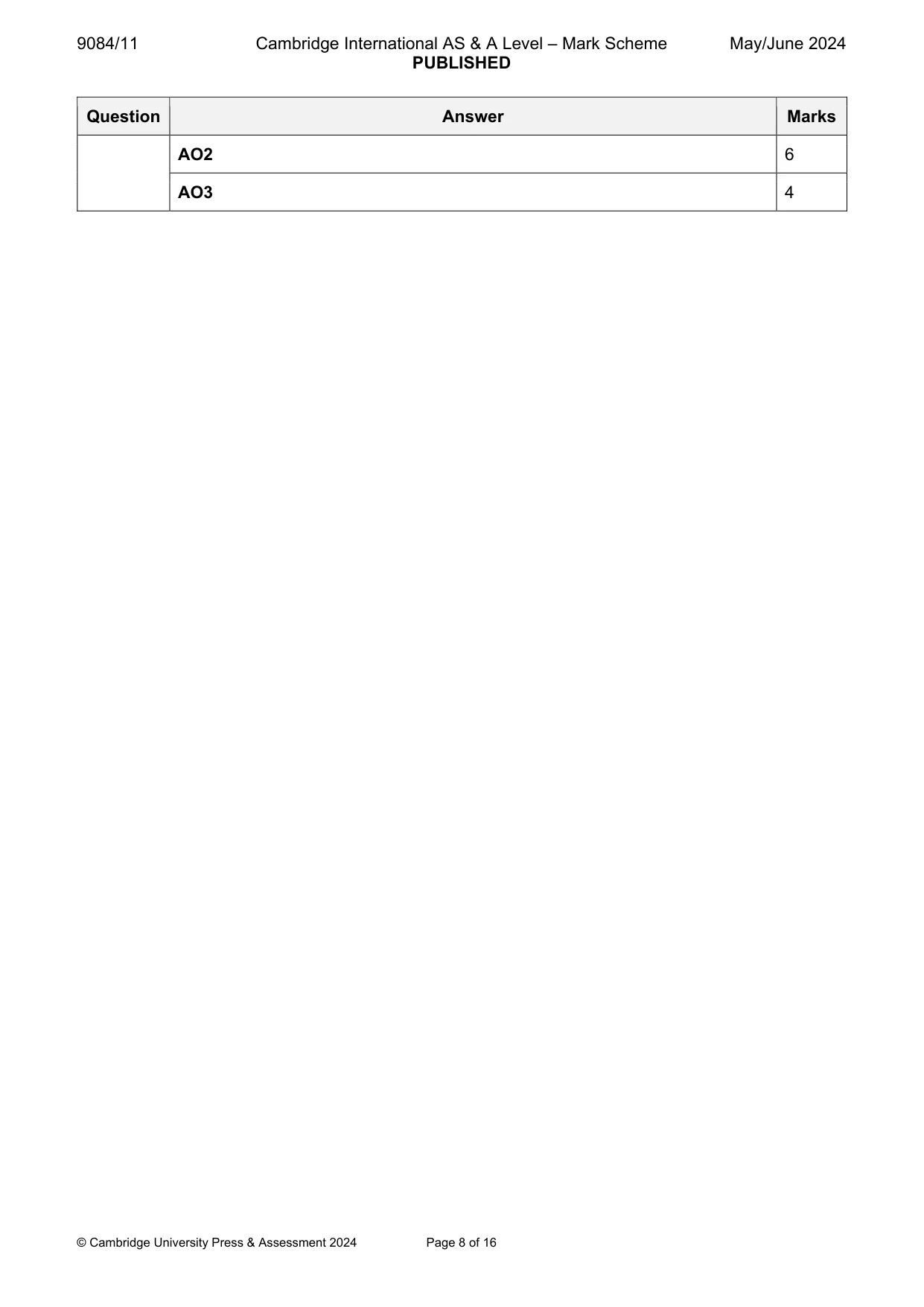 Mark scheme, page 8 of 16