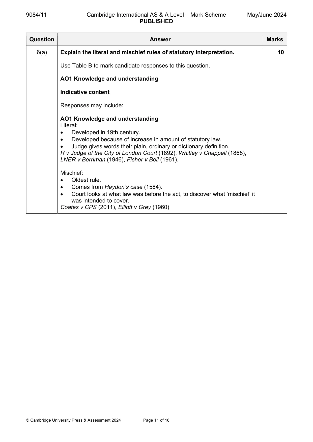 Mark scheme, page 11 of 16