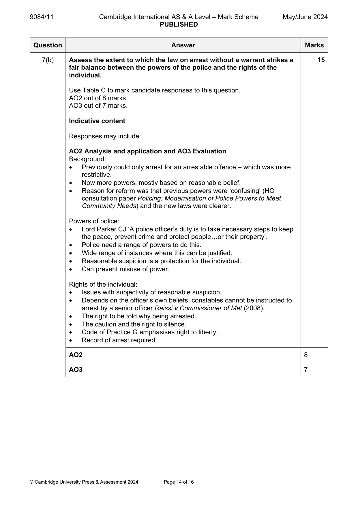 Mark scheme, page 14 of 16