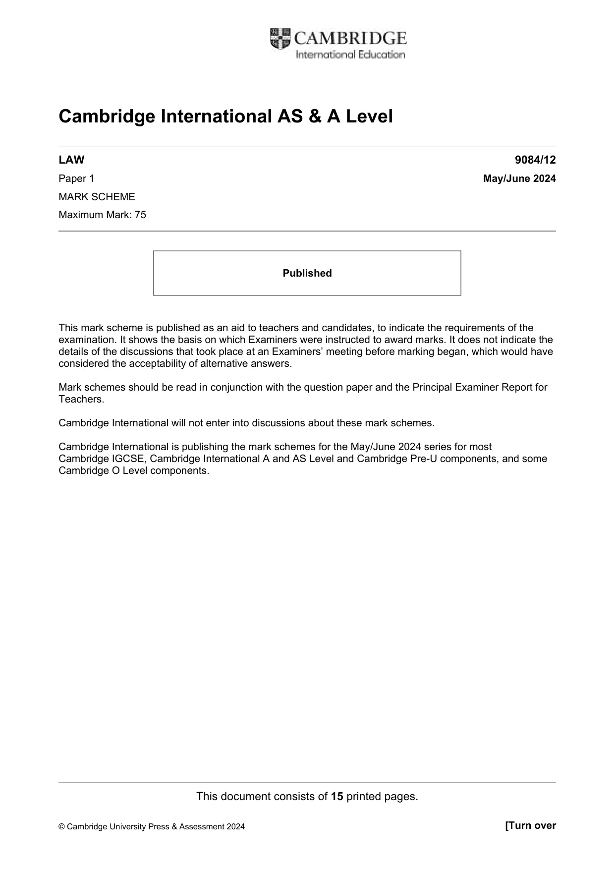 Mark scheme, page 1 of 15