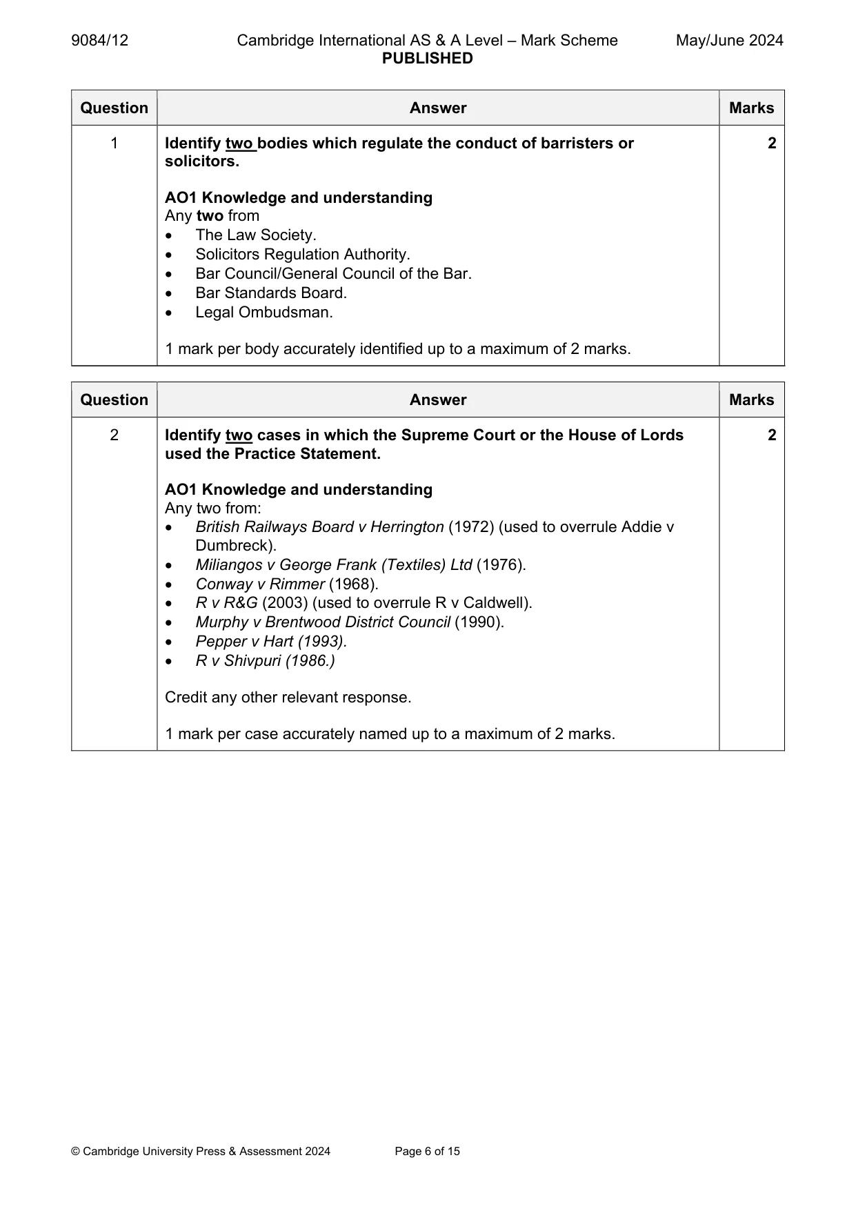 Mark scheme, page 6 of 15