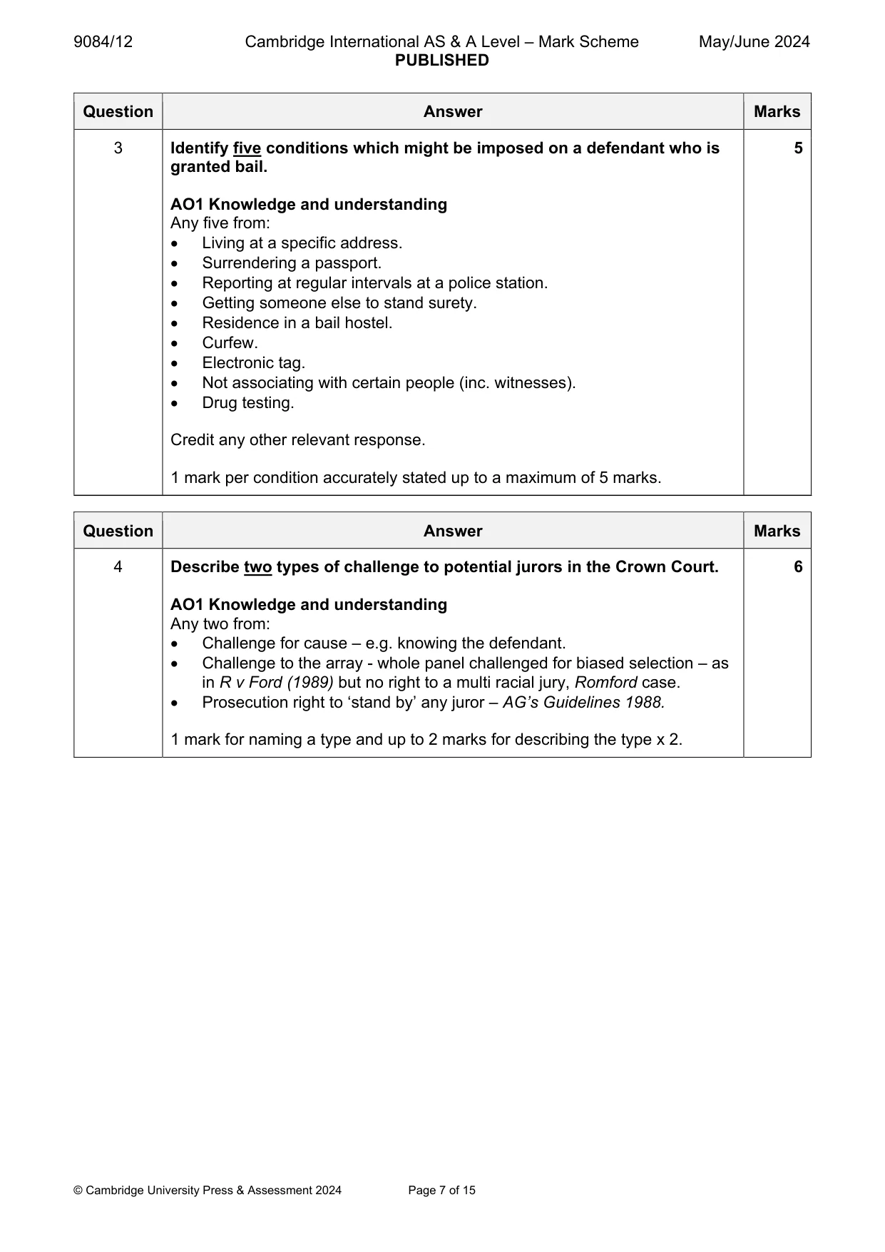 Mark scheme, page 7 of 15