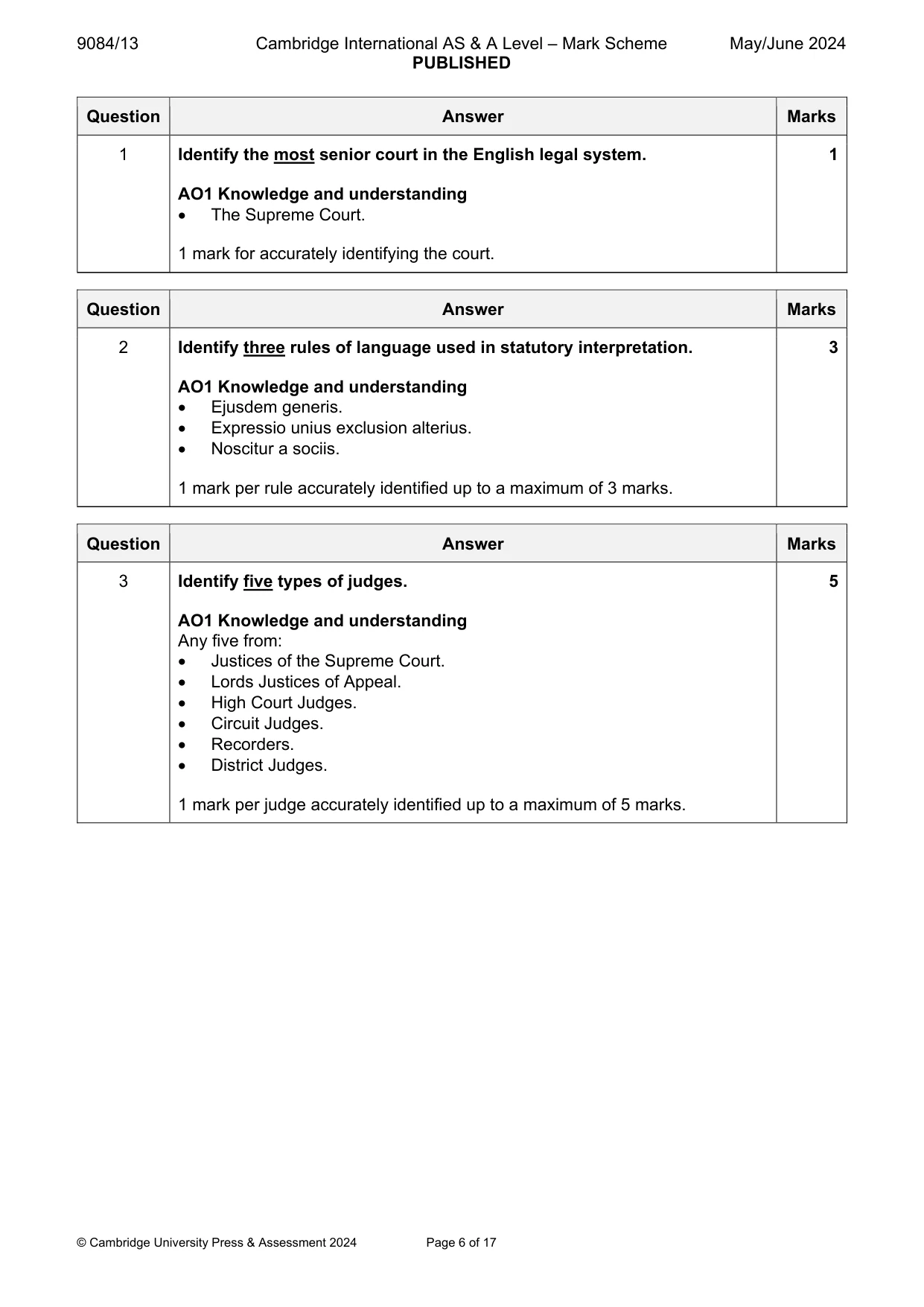 Mark scheme, page 6 of 17