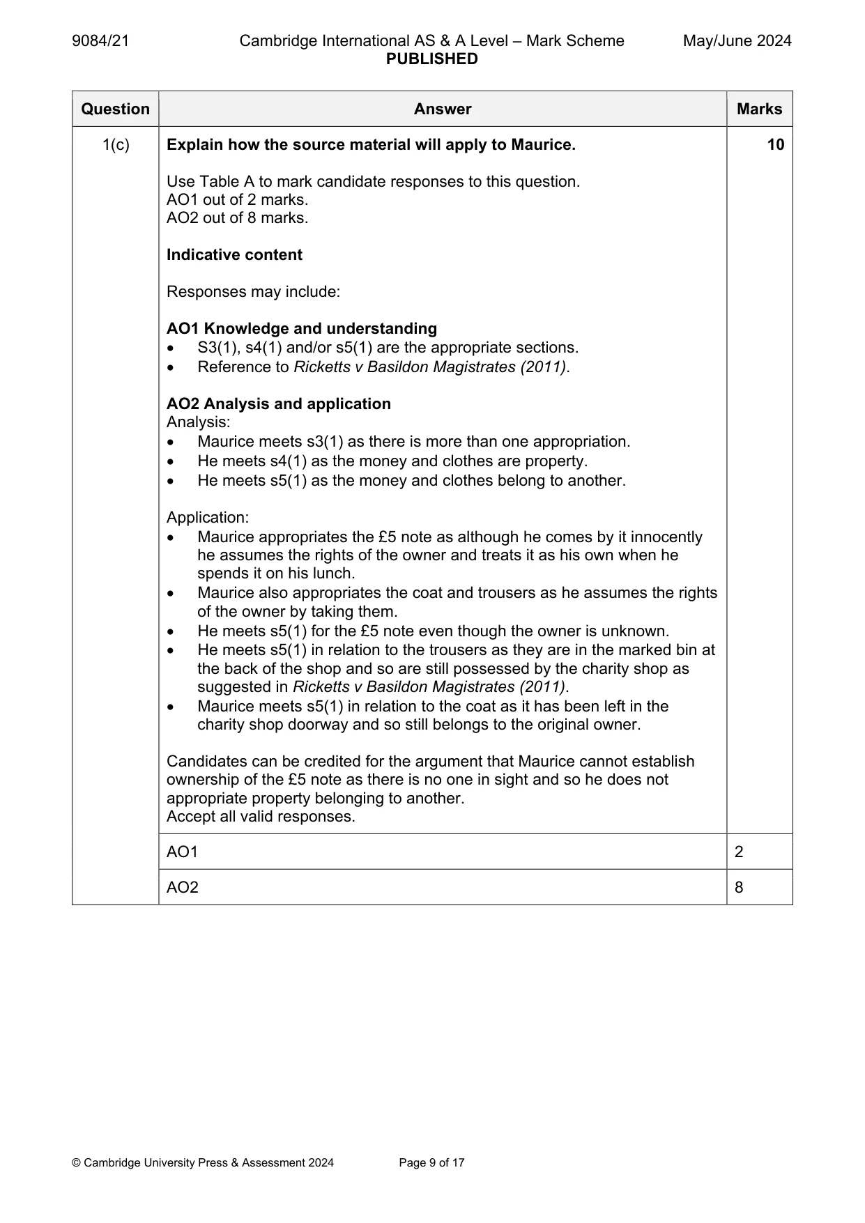 Mark scheme, page 9 of 17
