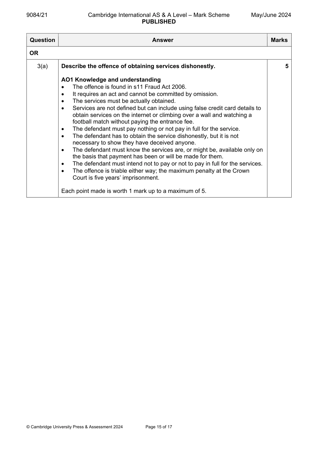 Mark scheme, page 15 of 17