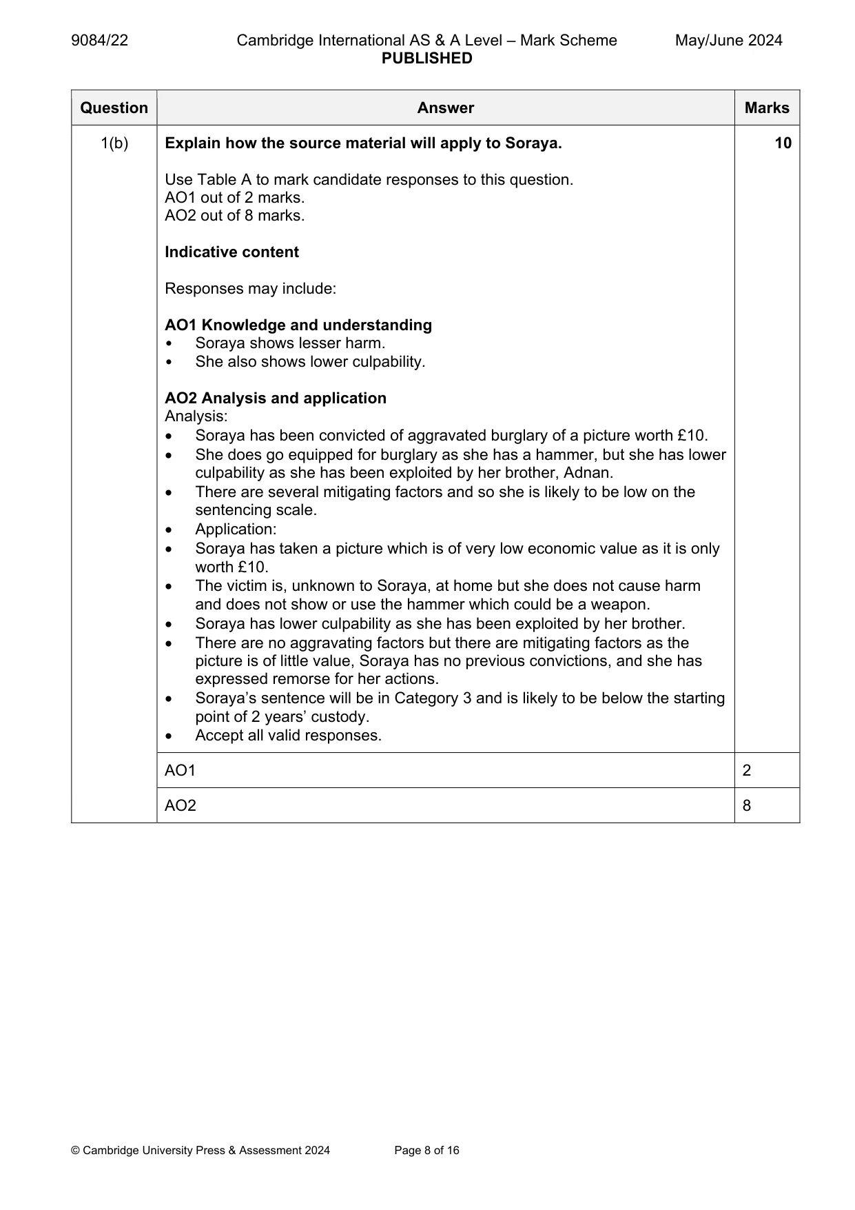 Mark scheme, page 8 of 16