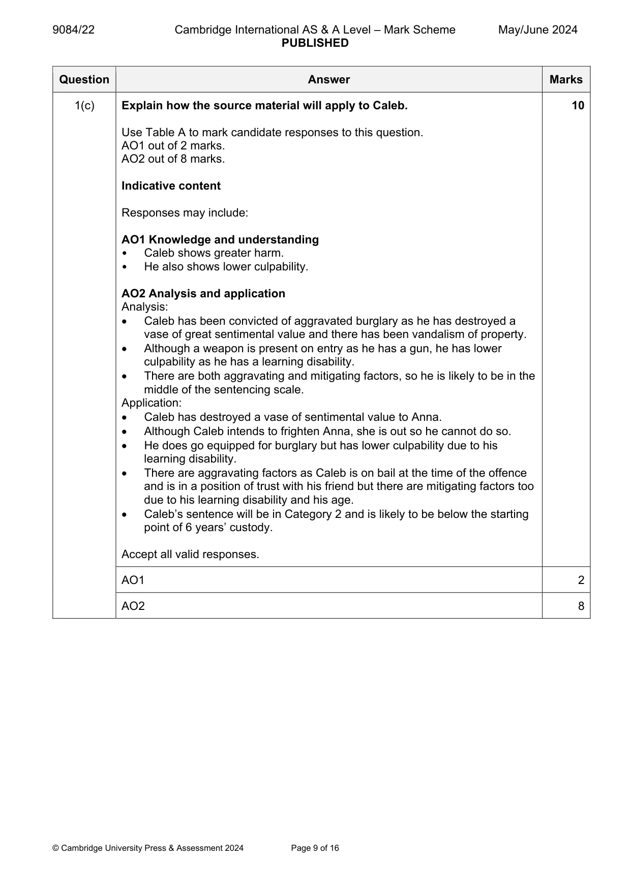 Mark scheme, page 9 of 16