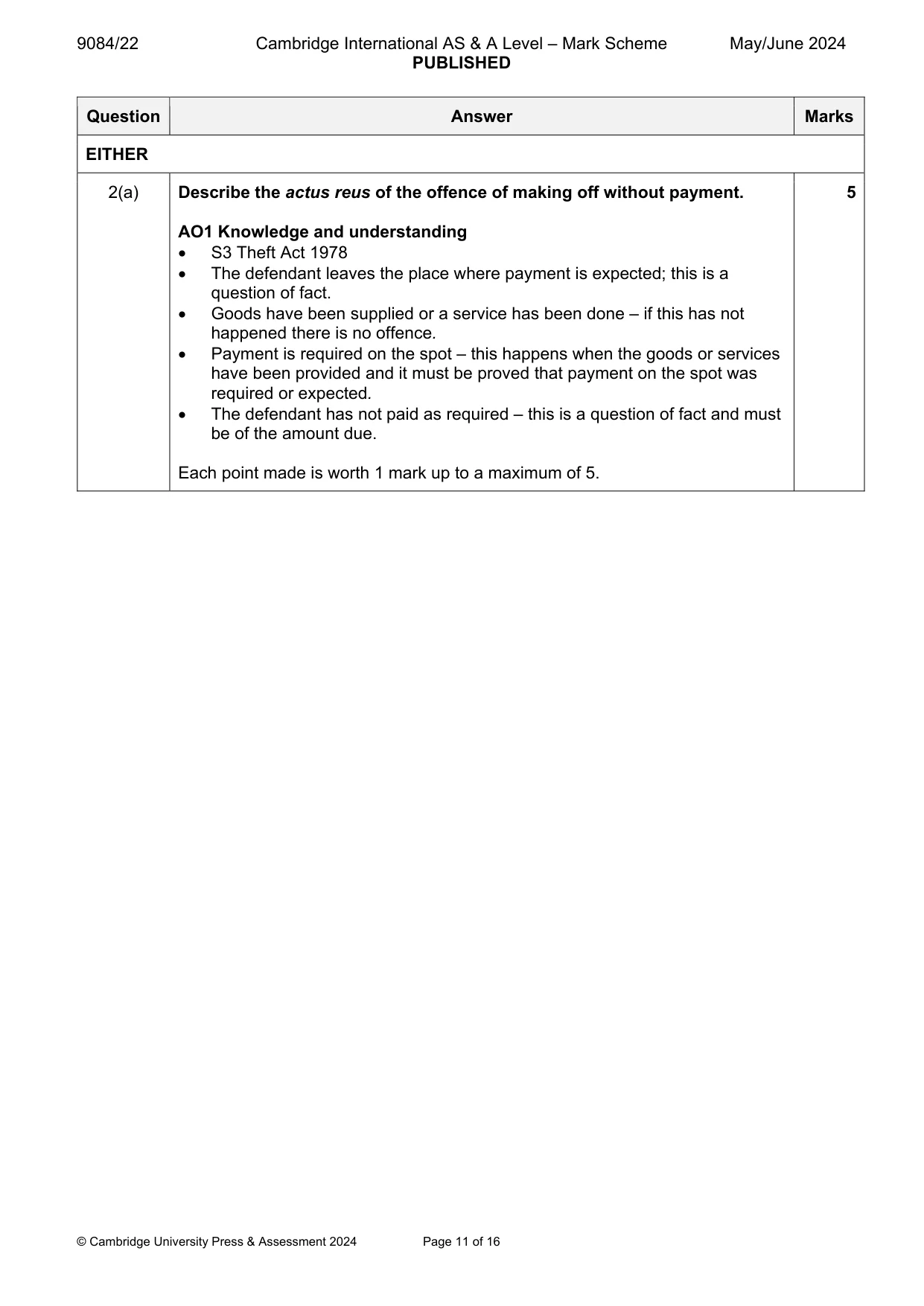 Mark scheme, page 11 of 16