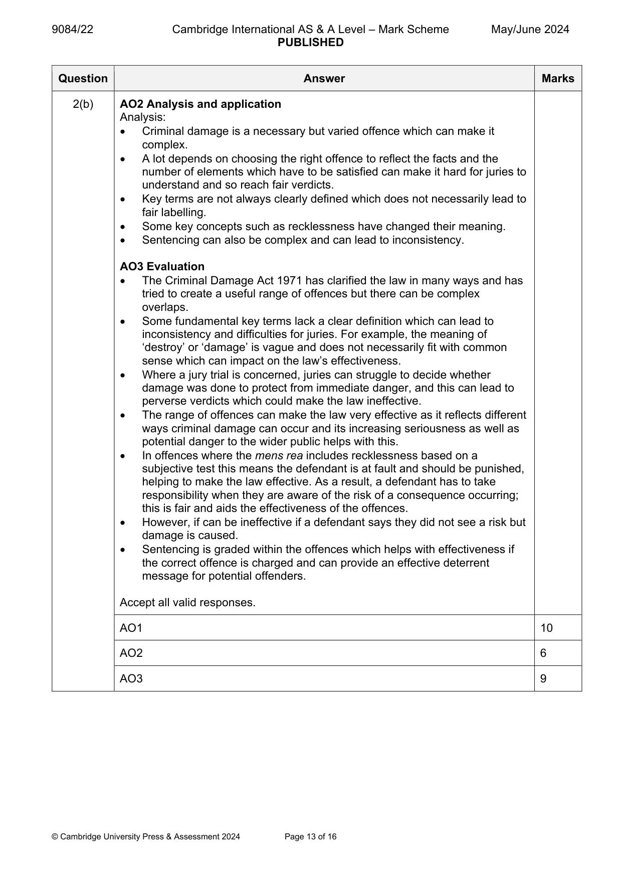 Mark scheme, page 13 of 16
