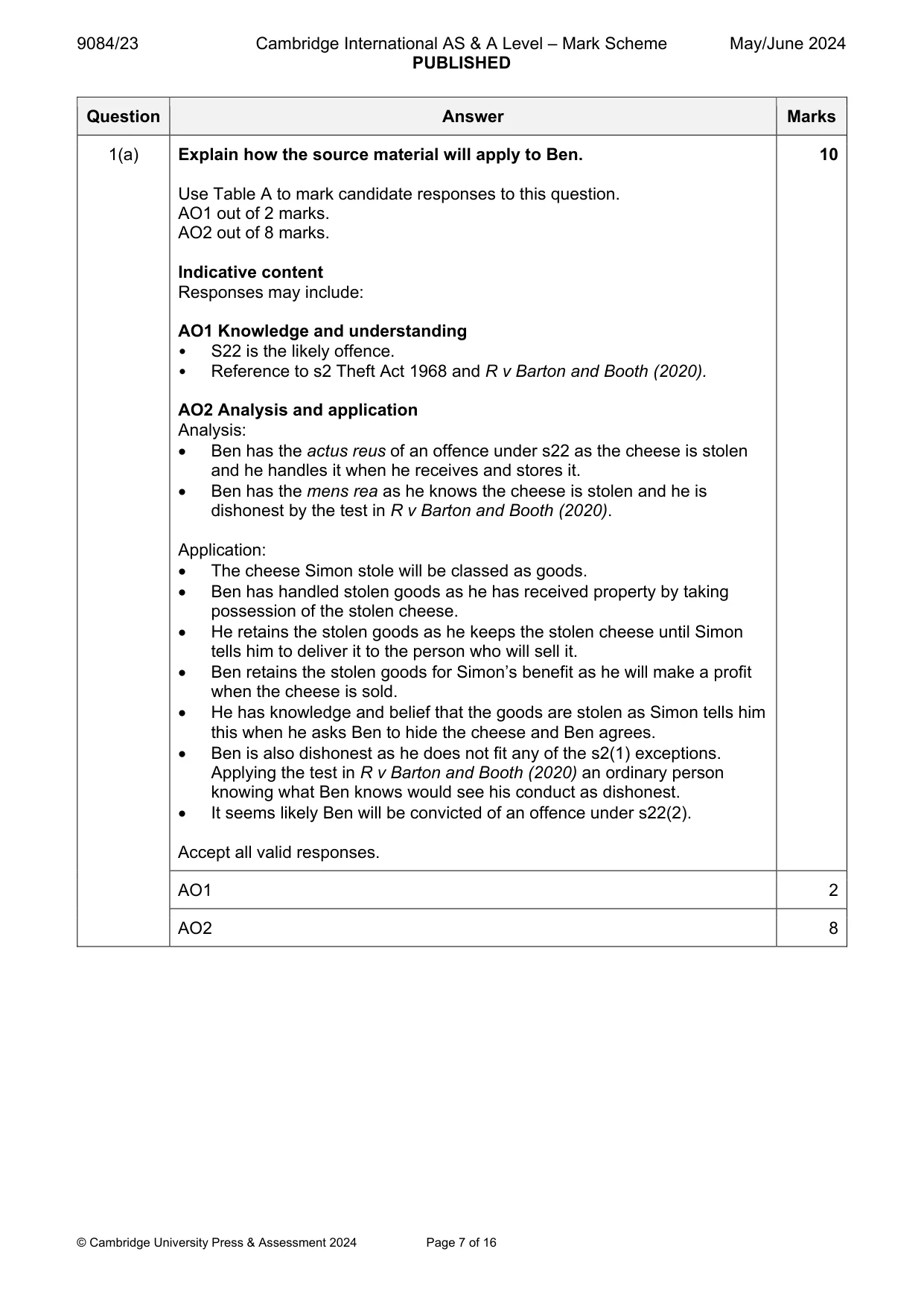 Mark scheme, page 7 of 16
