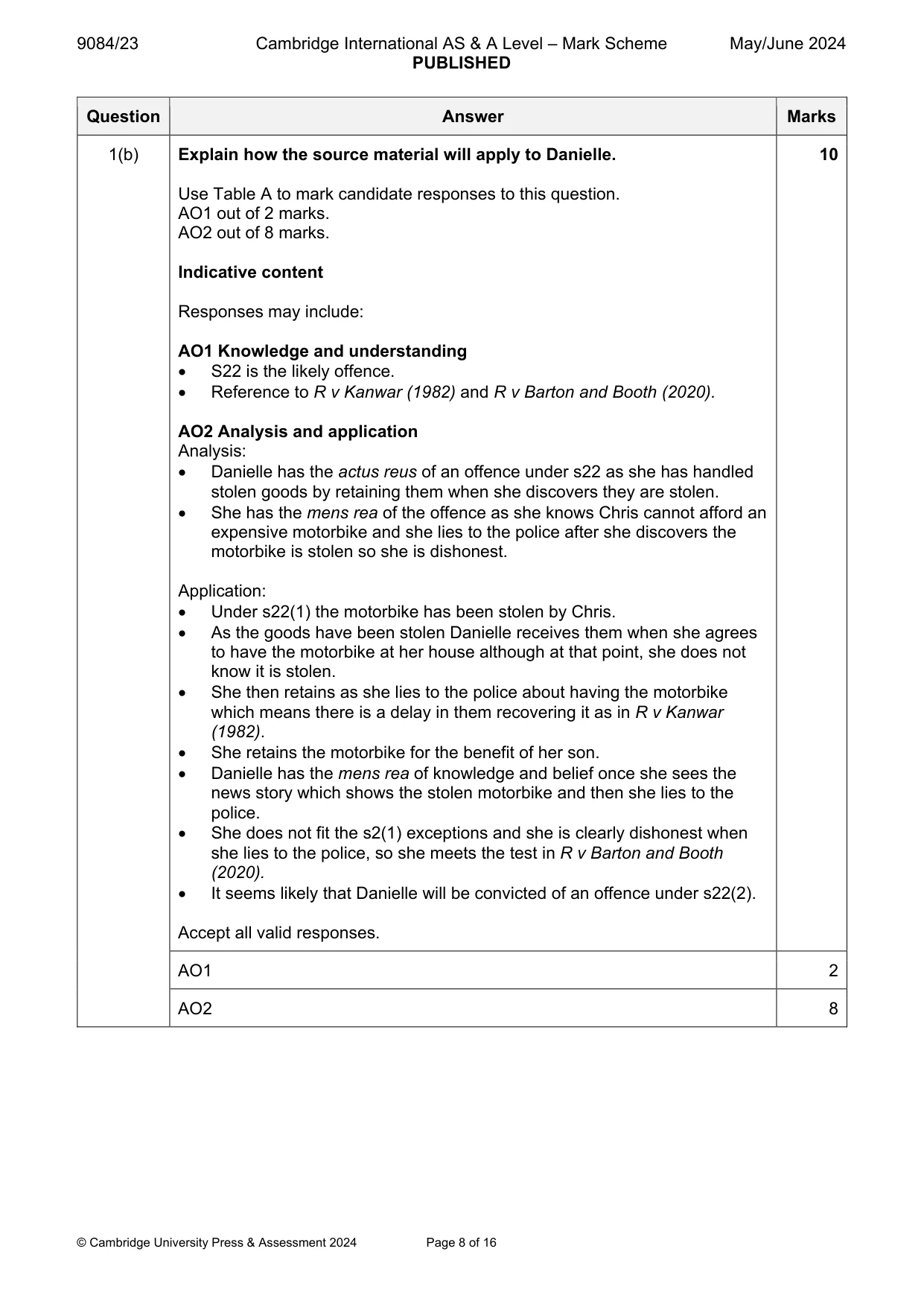 Mark scheme, page 8 of 16