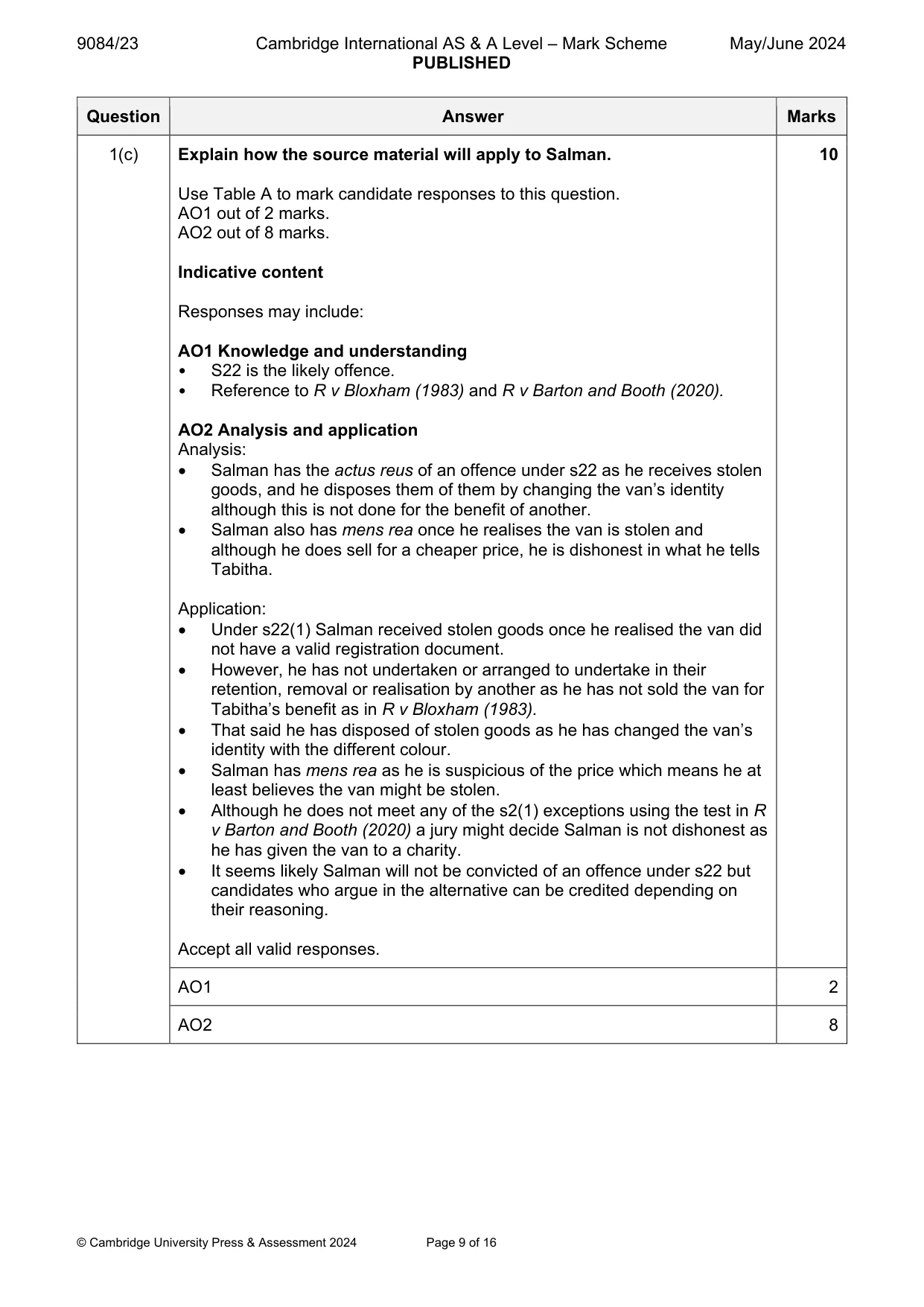 Mark scheme, page 9 of 16