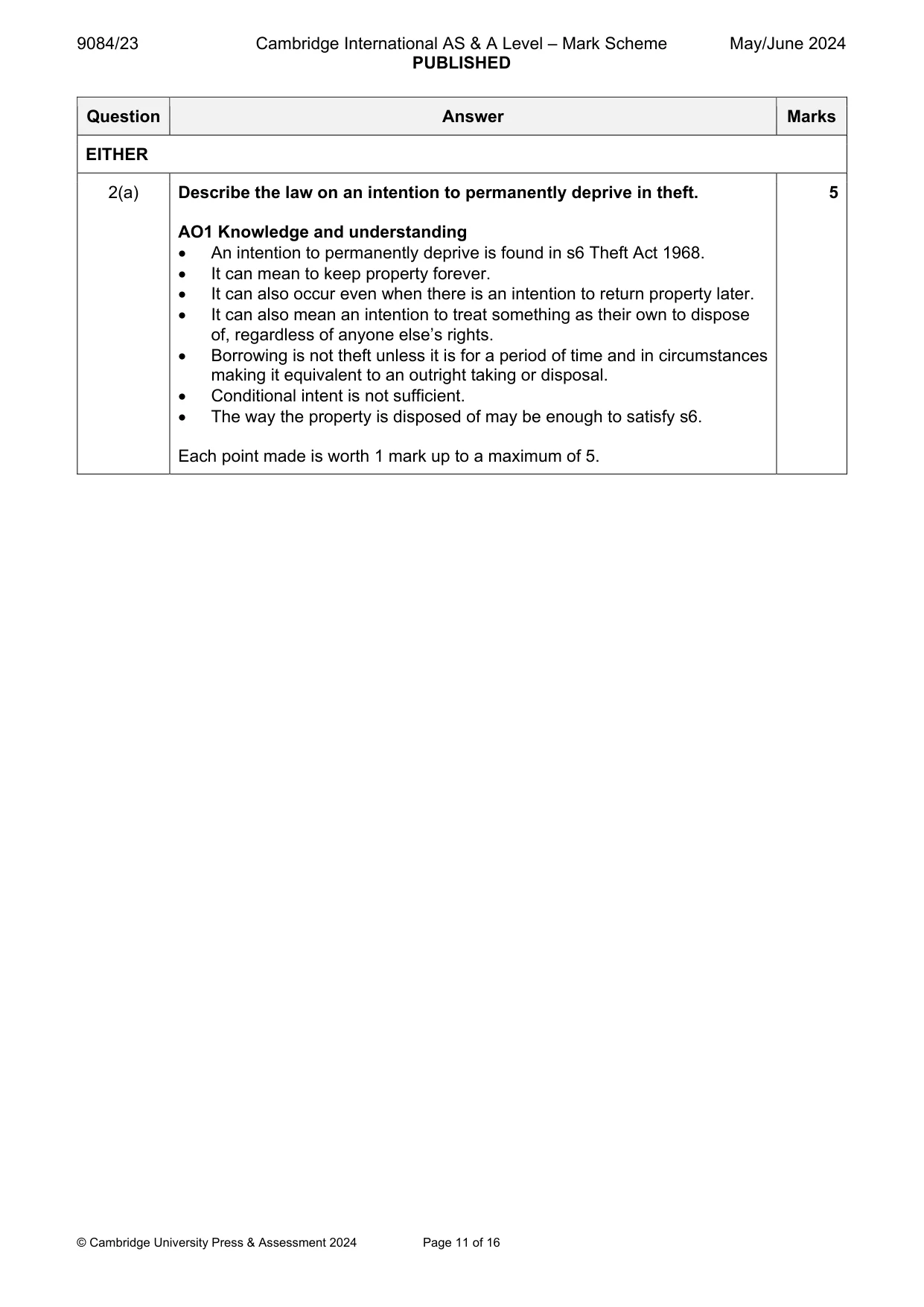 Mark scheme, page 11 of 16